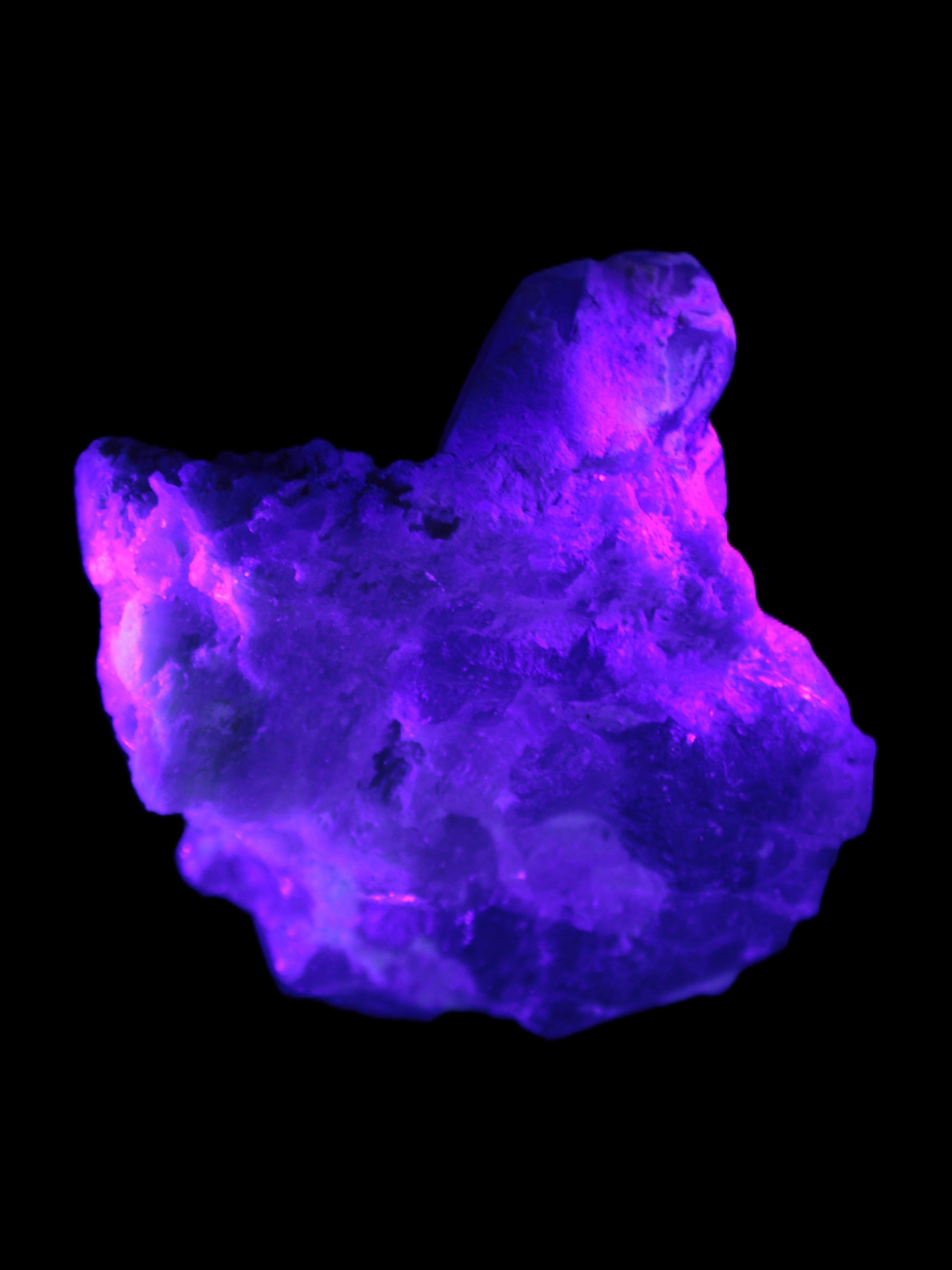 Elestial Quartz Soulmate cluster with Feldspar and Mica Bridge 424g in UV light - Rocks and Things Store