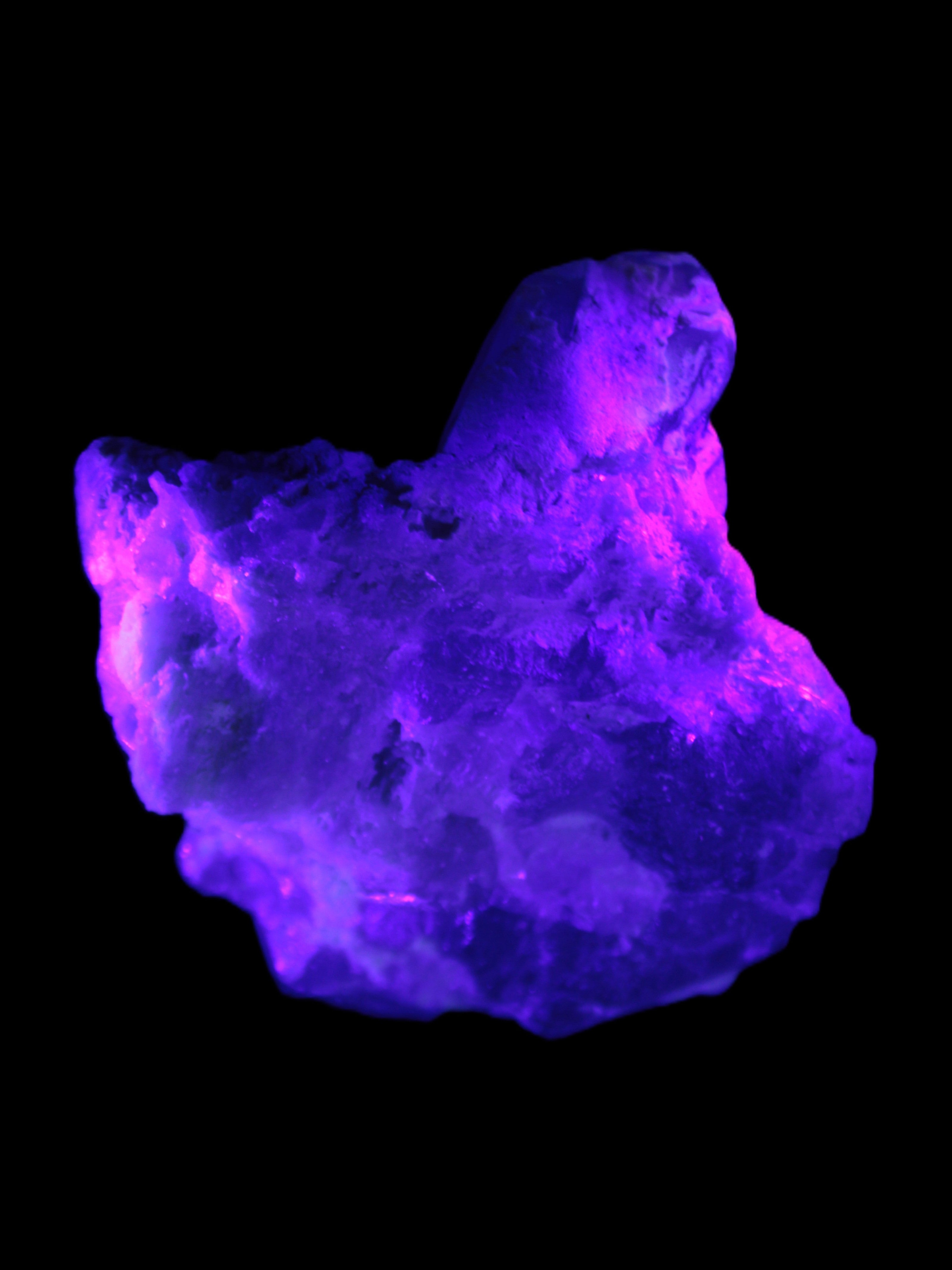 Elestial Quartz Soulmate cluster with Feldspar and Mica Bridge 424g in UV light - Rocks and Things Store