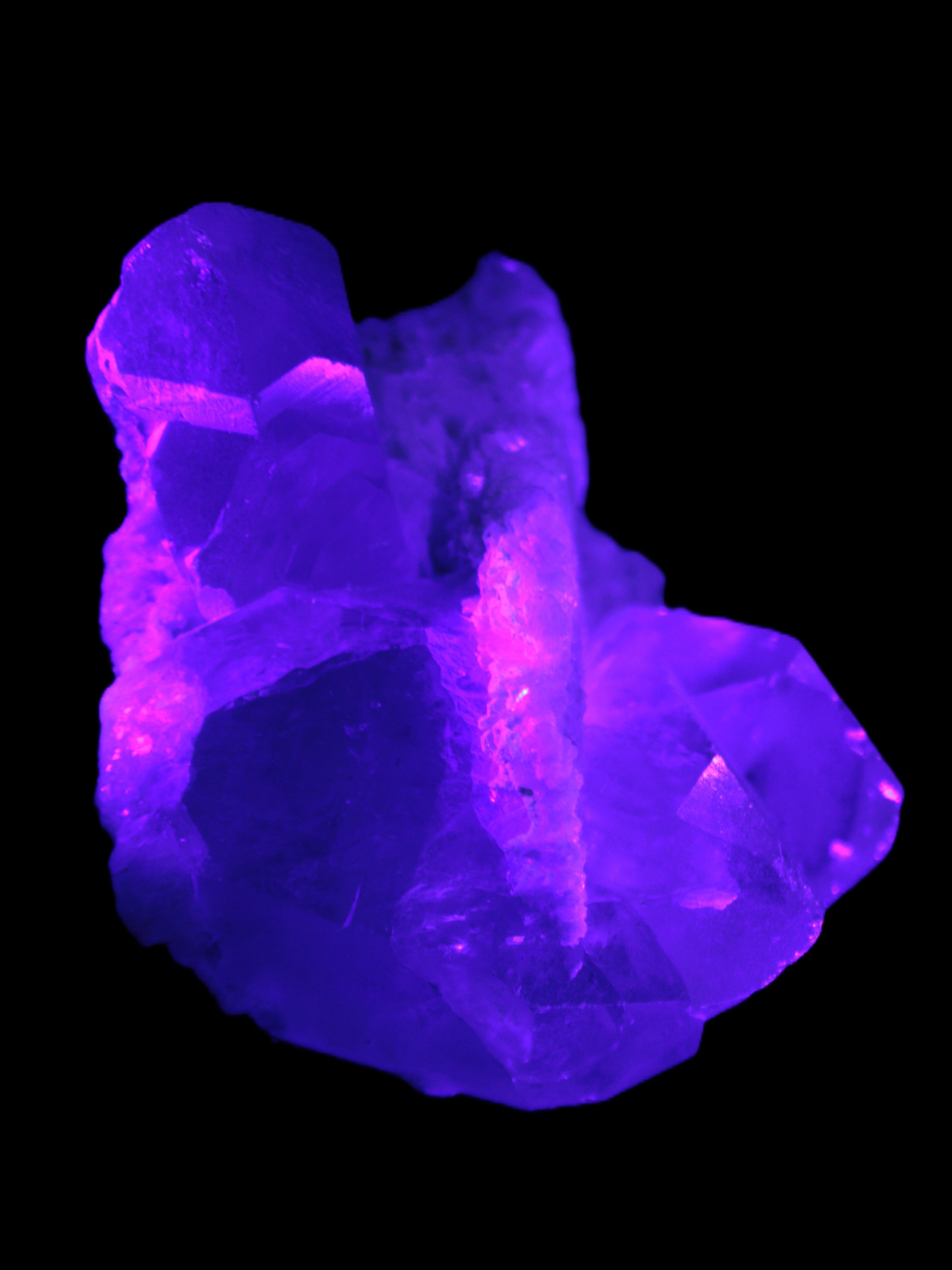 Elestial Quartz Soulmate cluster with Feldspar and Mica Bridge 424g in UV light - Rocks and Things Store
