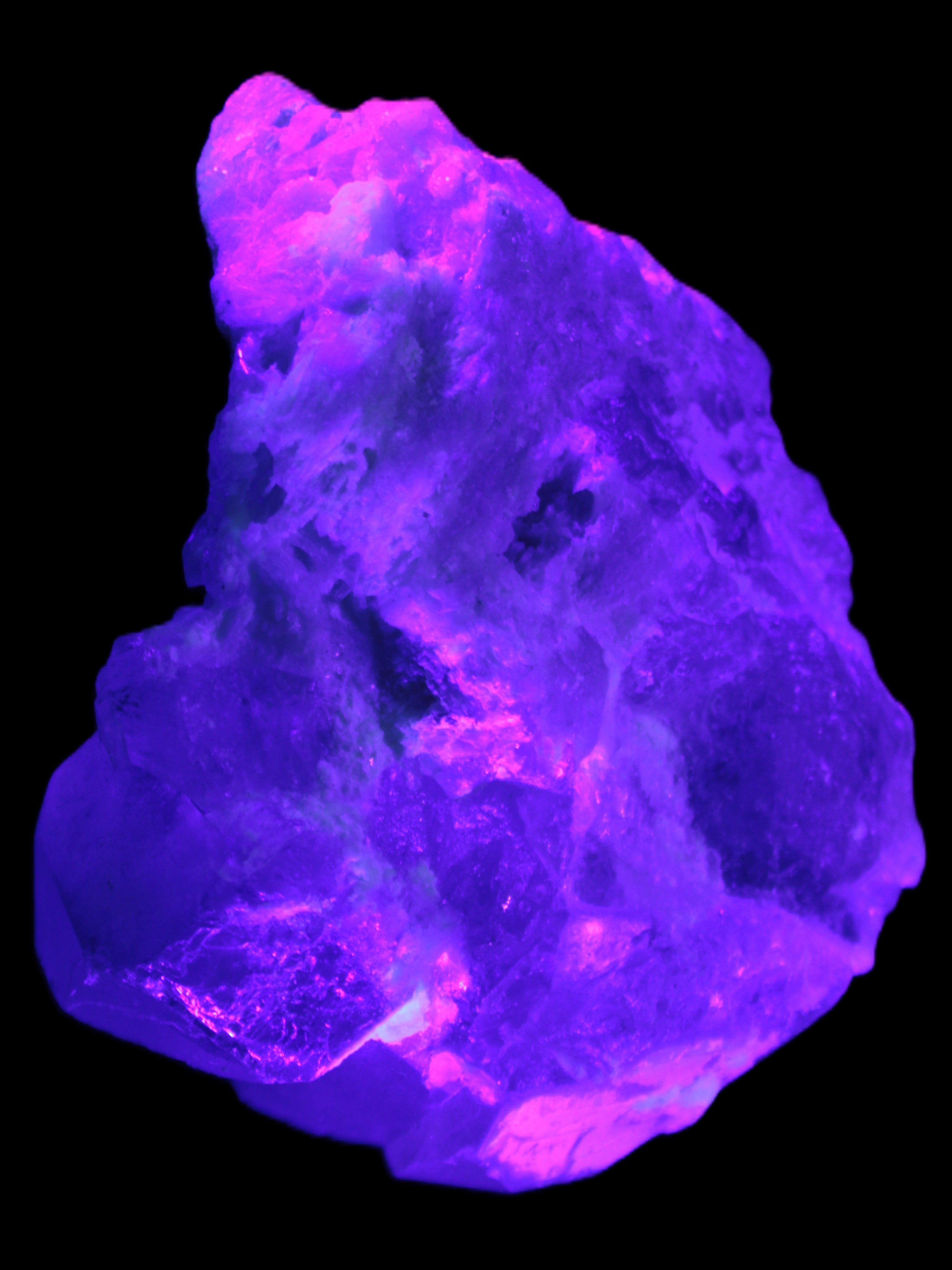Elestial Quartz Soulmate cluster with Feldspar and Mica Bridge 424g in UV light - Rocks and Things Store