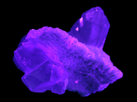 Elestial Quartz Soulmate cluster with Feldspar and Mica Bridge 424g in UV light - Rocks and Things Store