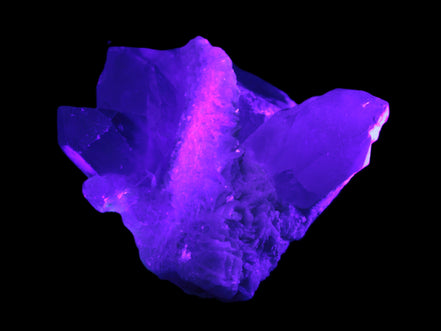 Elestial Quartz Soulmate cluster with Feldspar and Mica Bridge 424g in UV light - Rocks and Things Store