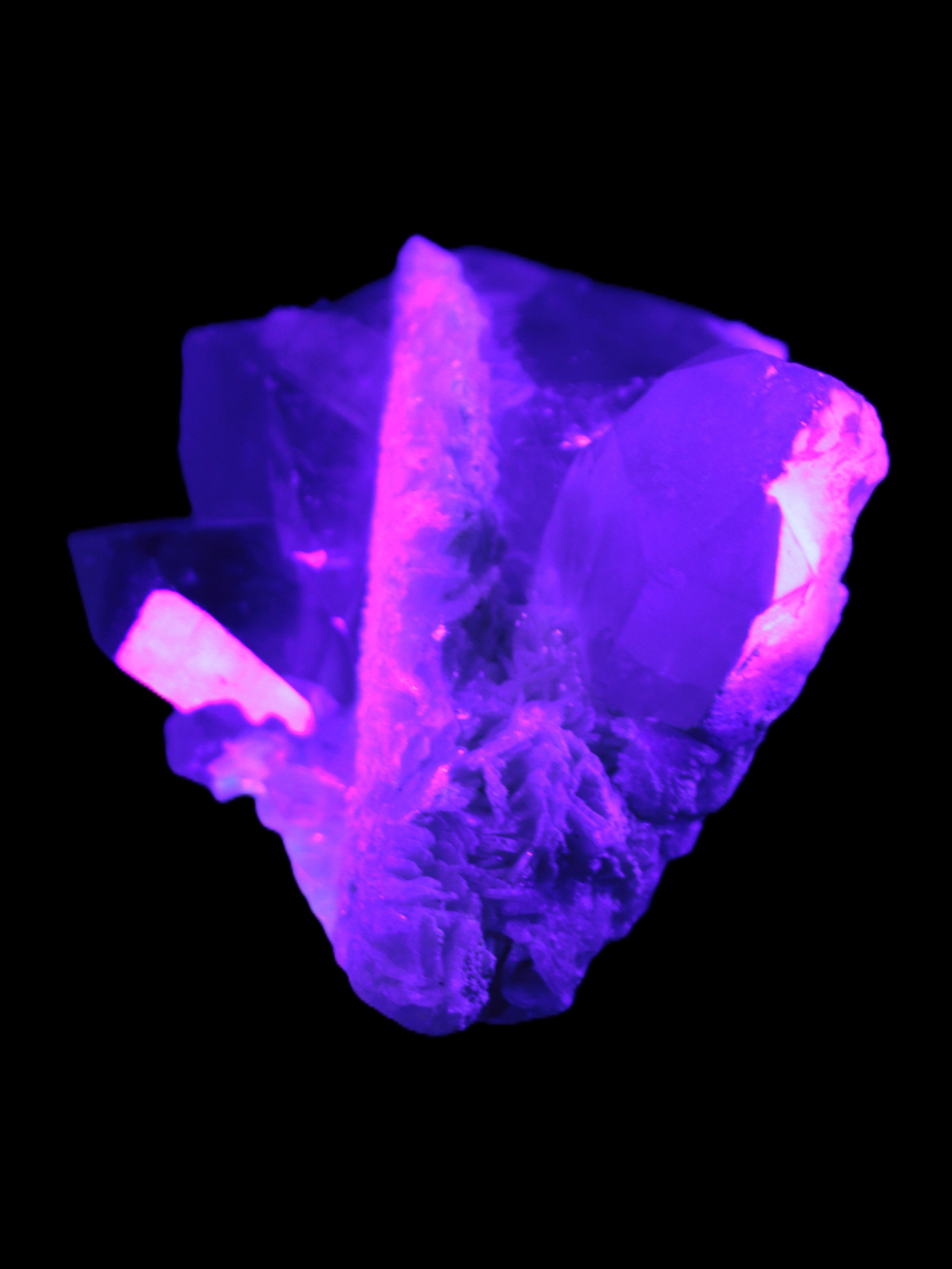 Elestial Quartz Soulmate cluster with Feldspar and Mica Bridge 424g in UV light - Rocks and Things Store