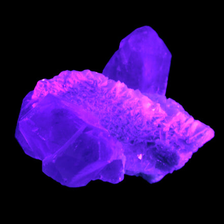 Elestial Quartz Soulmate cluster with Feldspar and Mica Bridge 424g in UV light - Rocks and Things Store
