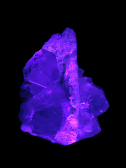 Elestial Quartz Soulmate cluster with Feldspar and Mica Bridge 424g in UV light - Rocks and Things Store
