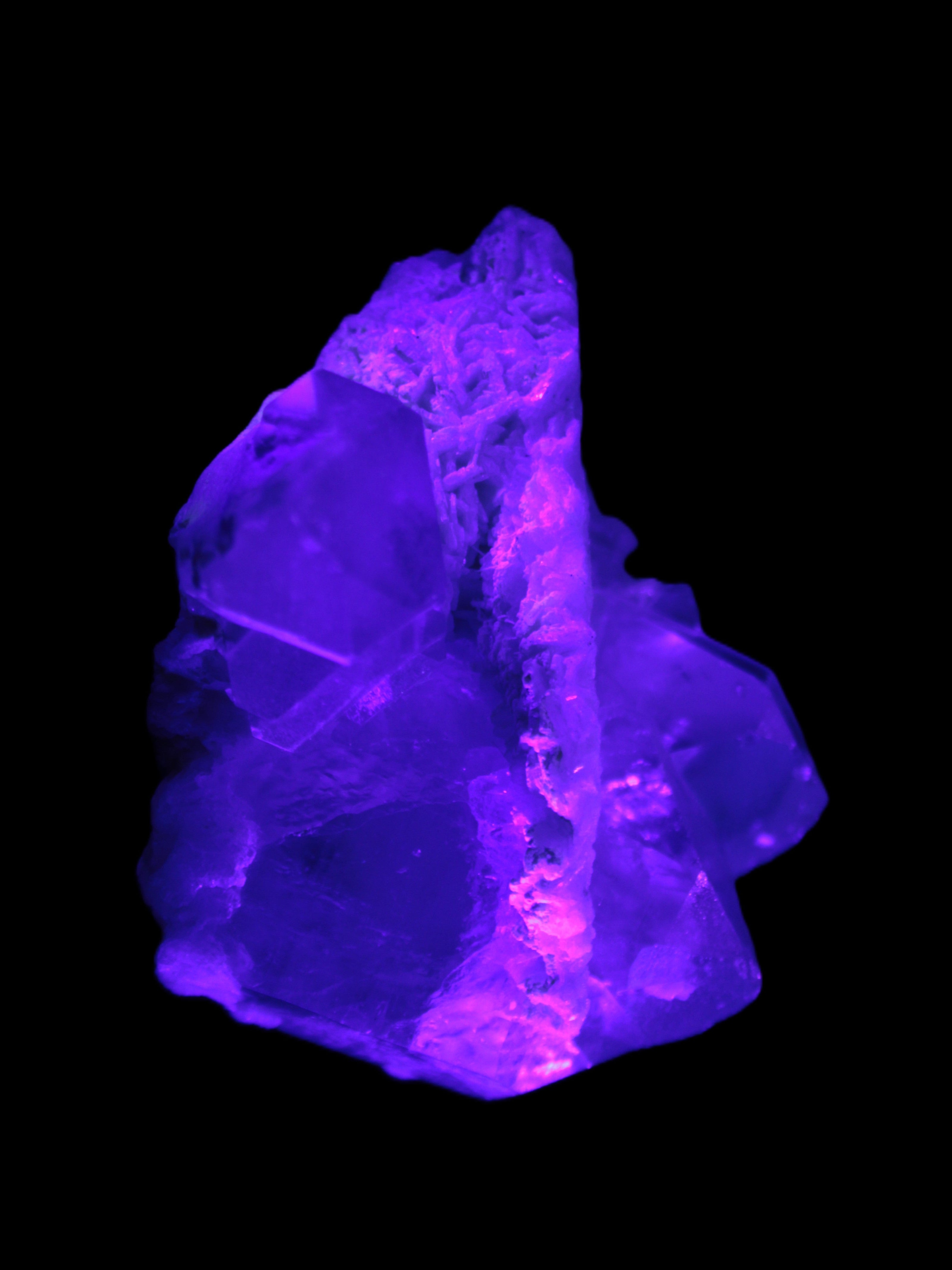 Elestial Quartz Soulmate cluster with Feldspar and Mica Bridge 424g in UV light - Rocks and Things Store