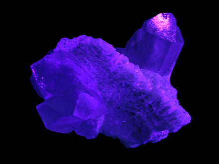 Elestial Quartz Soulmate cluster with Feldspar and Mica Bridge 424g in UV light - Rocks and Things Store