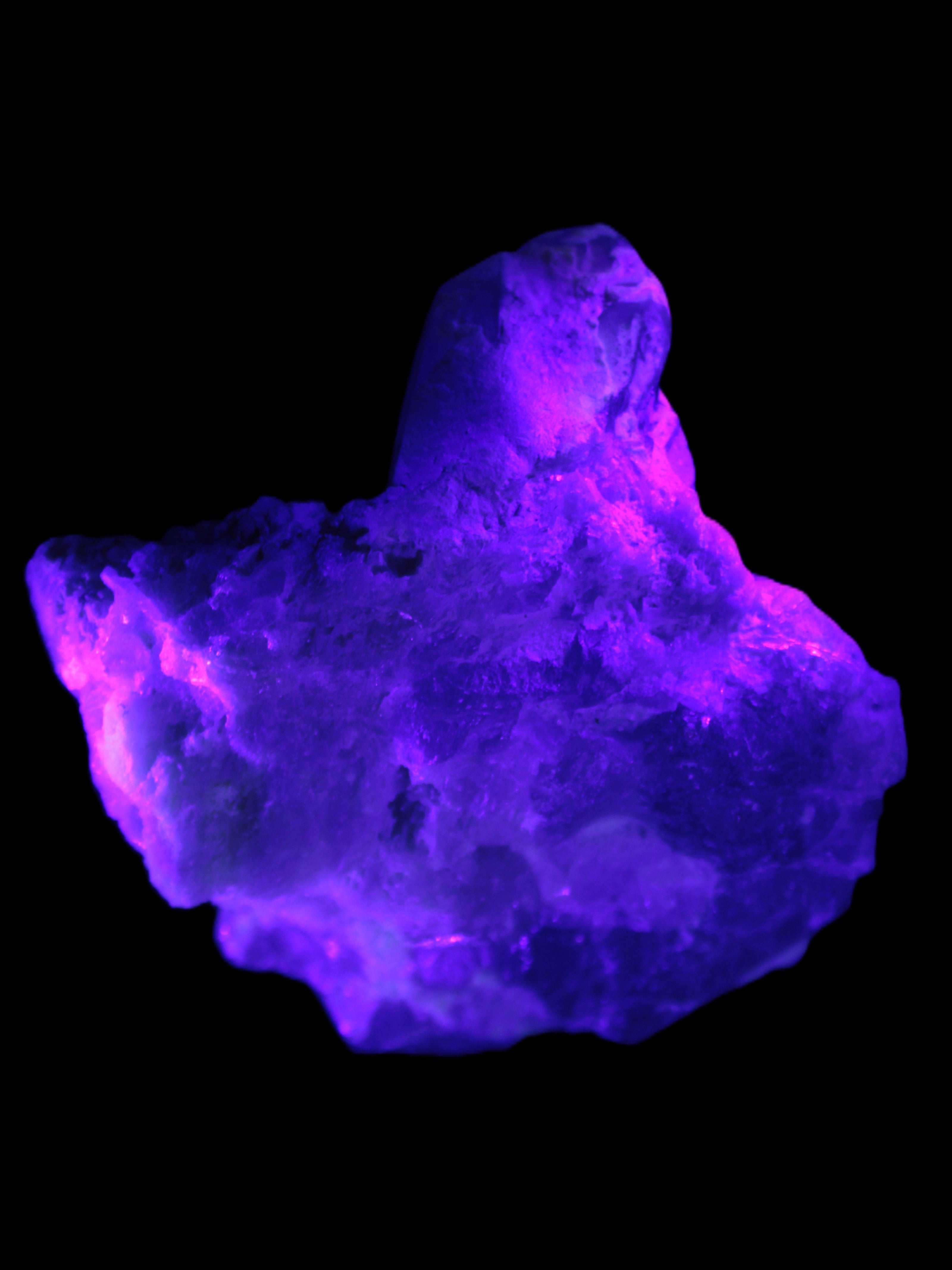 Elestial Quartz Soulmate cluster with Feldspar and Mica Bridge 424g in UV light - Rocks and Things Store