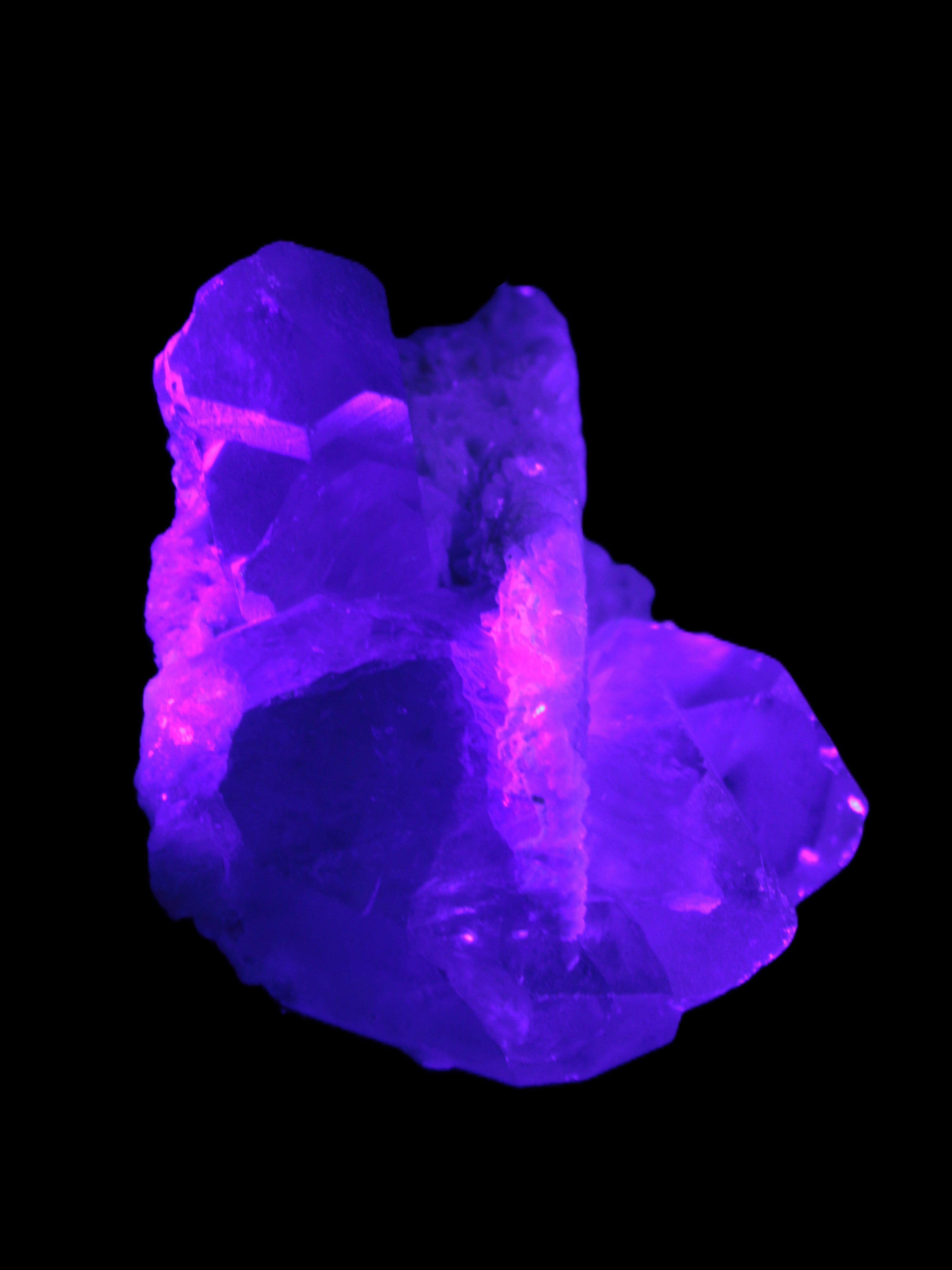Elestial Quartz Soulmate cluster with Feldspar and Mica Bridge 424g in UV light - Rocks and Things Store