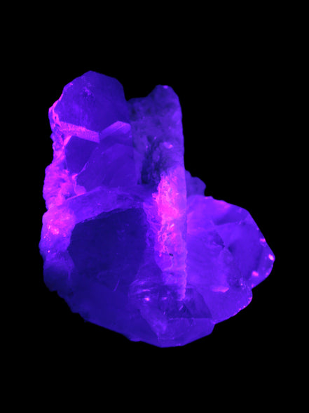 Elestial Quartz Soulmate cluster with Feldspar and Mica Bridge 424g in UV light - Rocks and Things Store