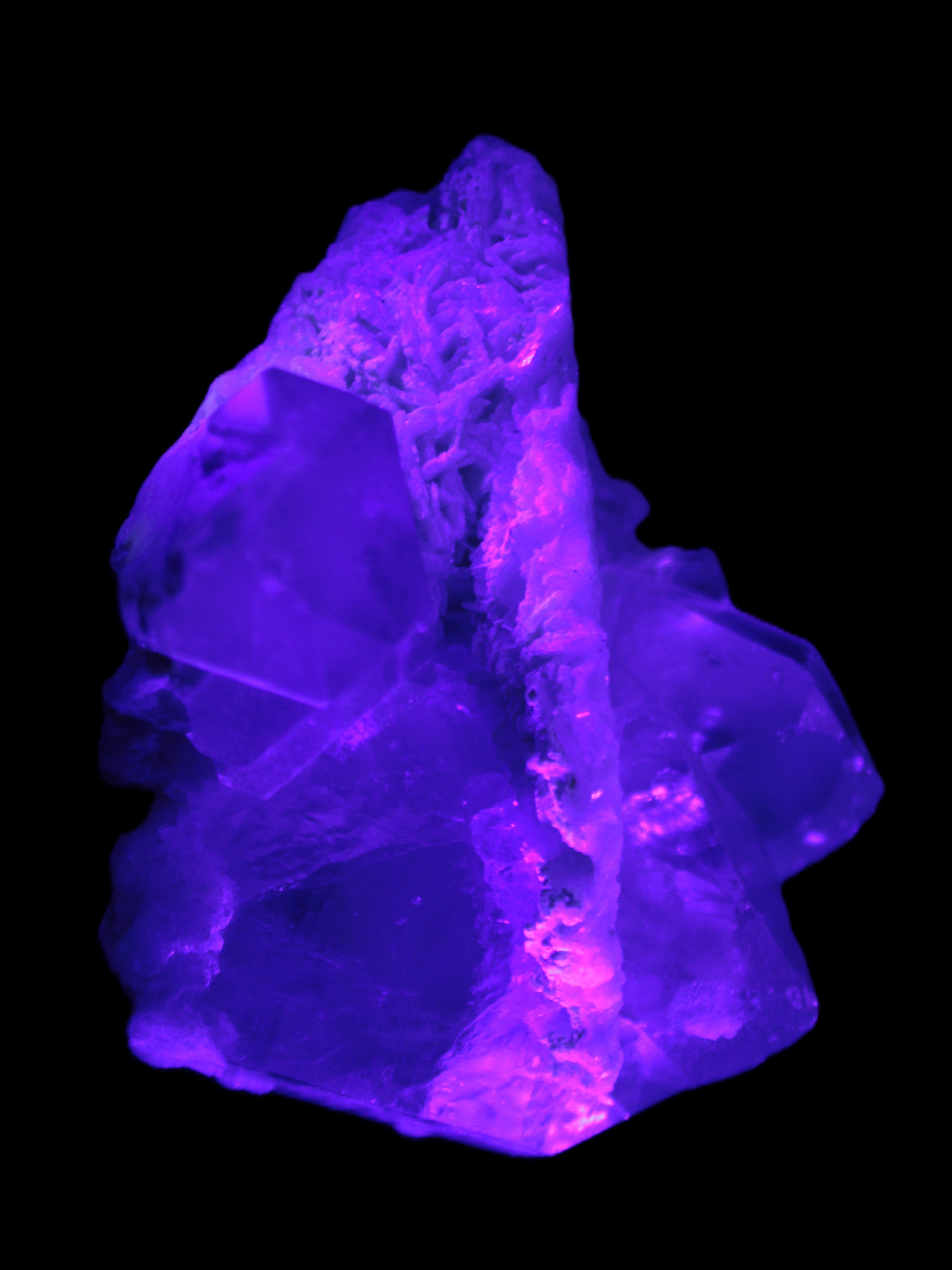 Elestial Quartz Soulmate cluster with Feldspar and Mica Bridge 424g in UV light - Rocks and Things Store