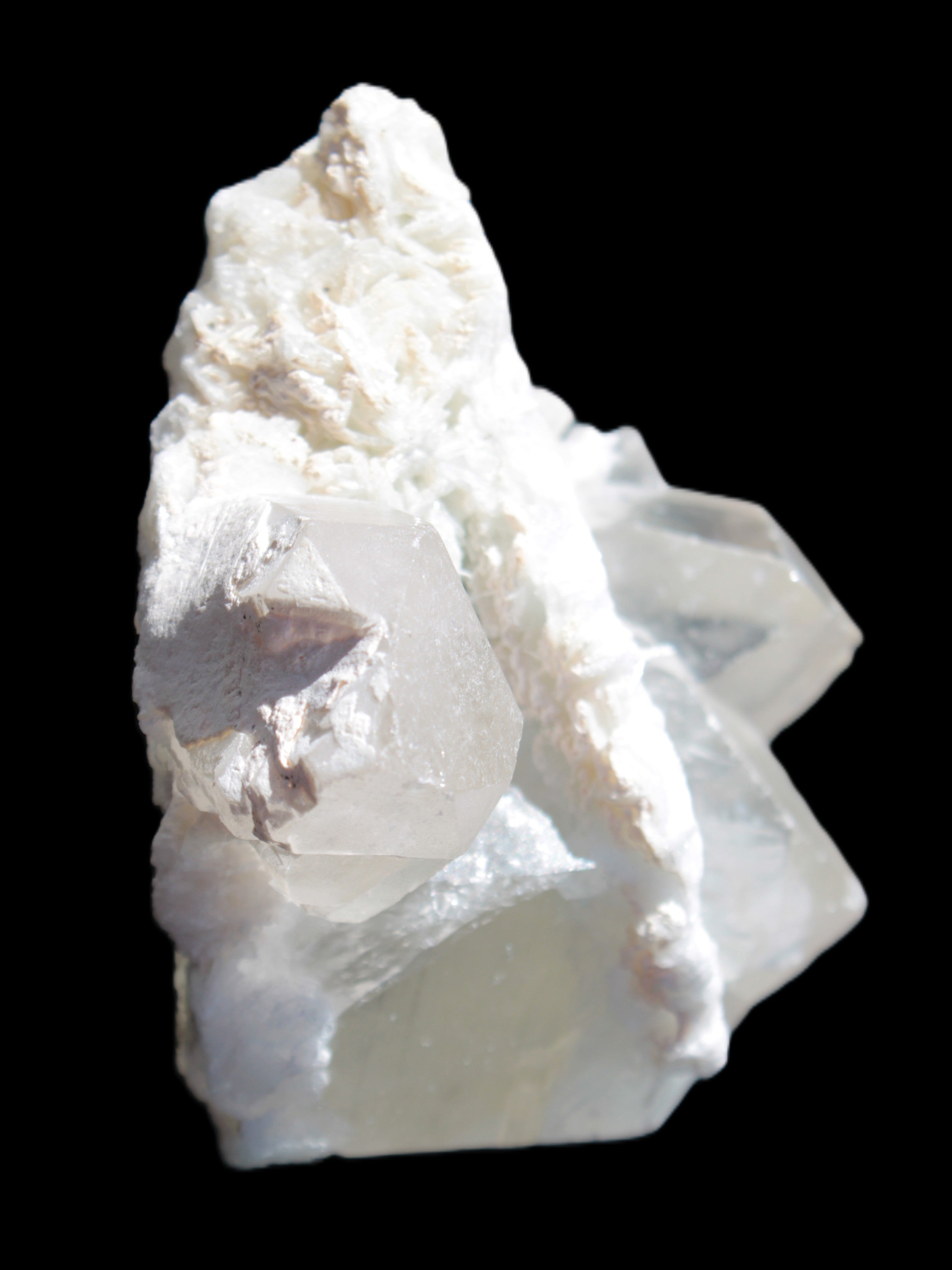 Elestial Quartz Soulmate cluster with Feldspar and Mica Bridge 105*105*50mm 424g in bright sunlight - Rocks and Things Store