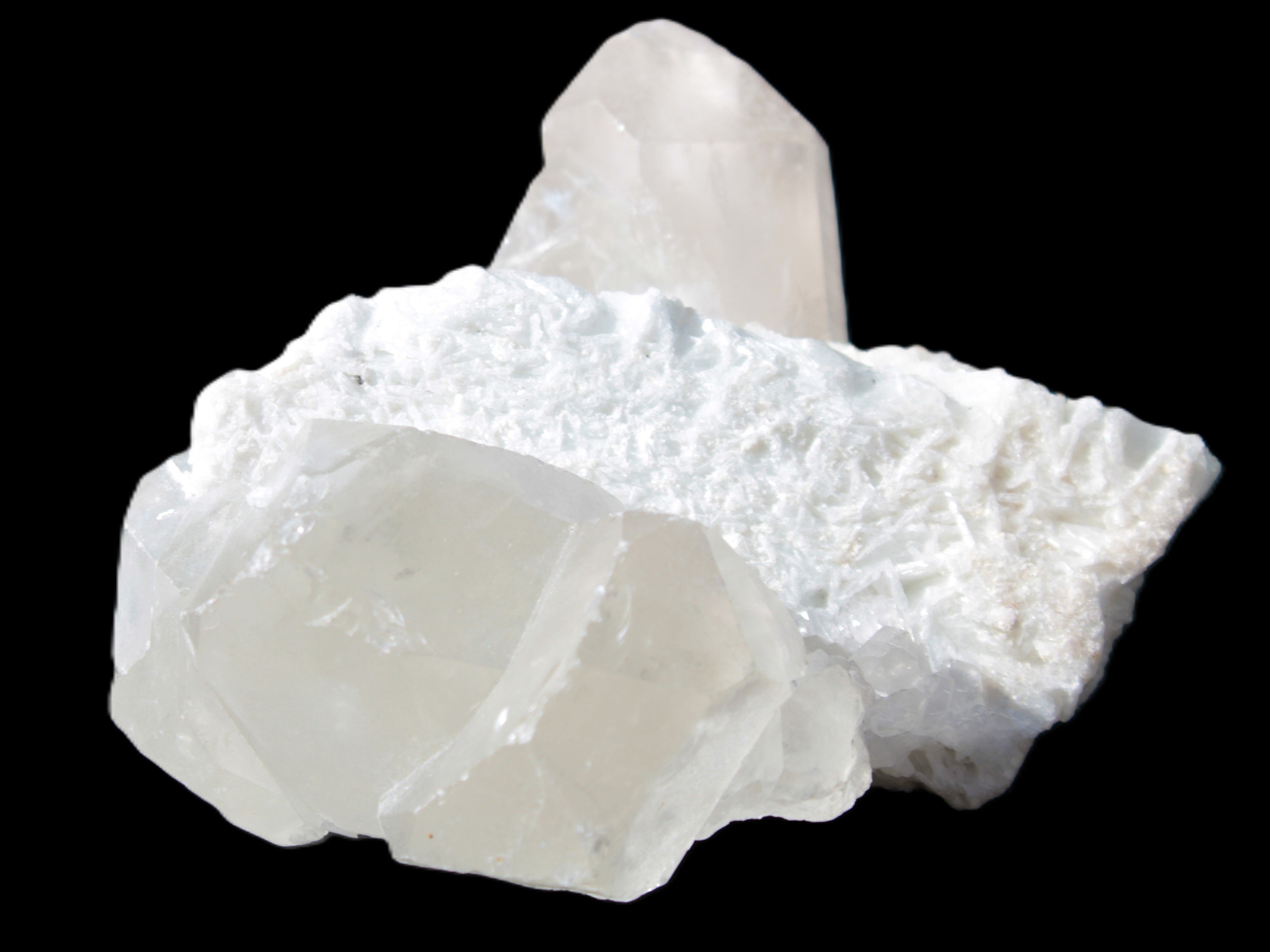 Elestial Quartz Soulmate cluster with Feldspar and Mica Bridge 105*105*50mm 424g in bright sunlight - Rocks and Things Store