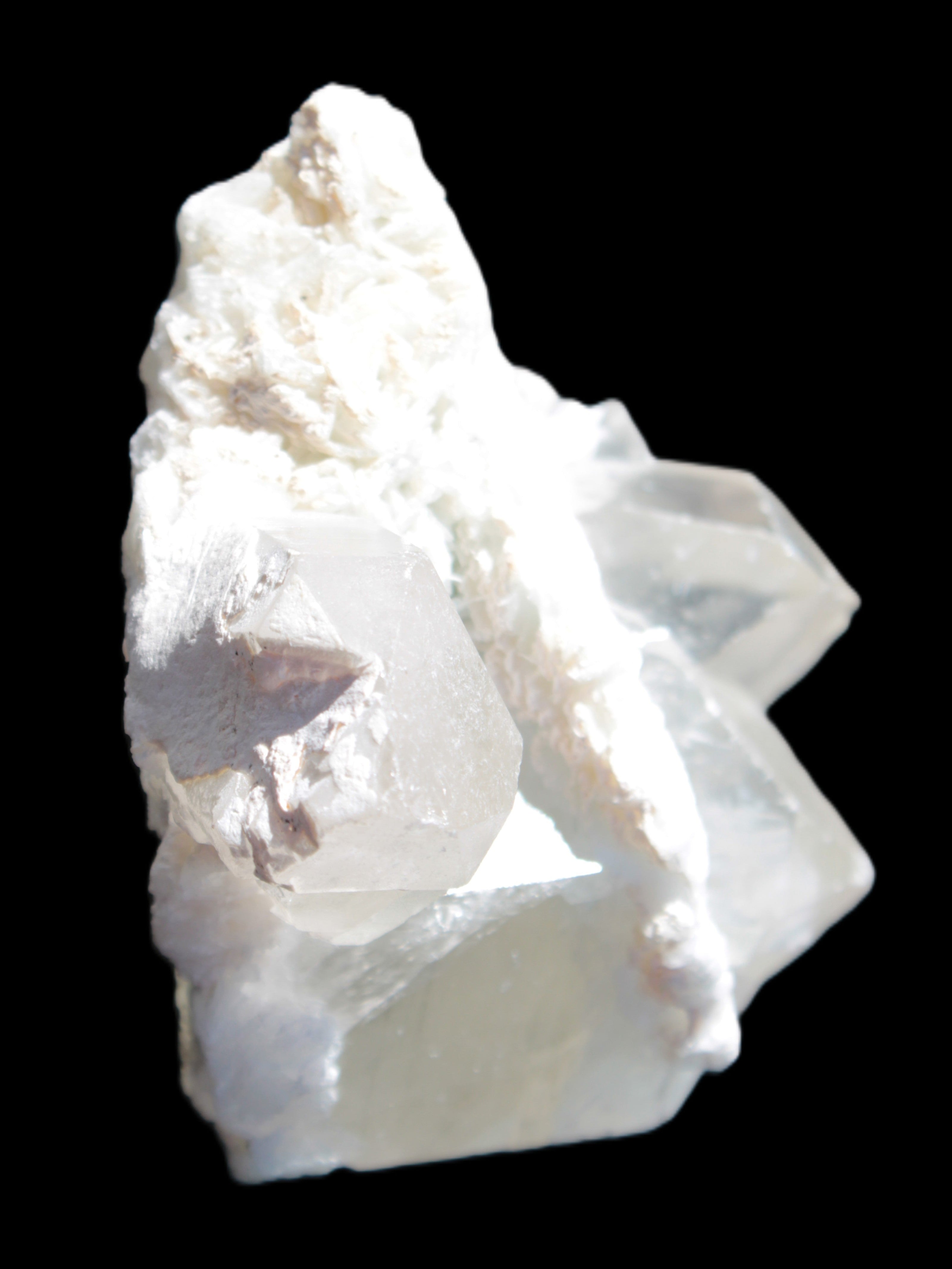 Elestial Quartz Soulmate cluster with Feldspar and Mica Bridge 105*105*50mm 424g in bright sunlight - Rocks and Things Store