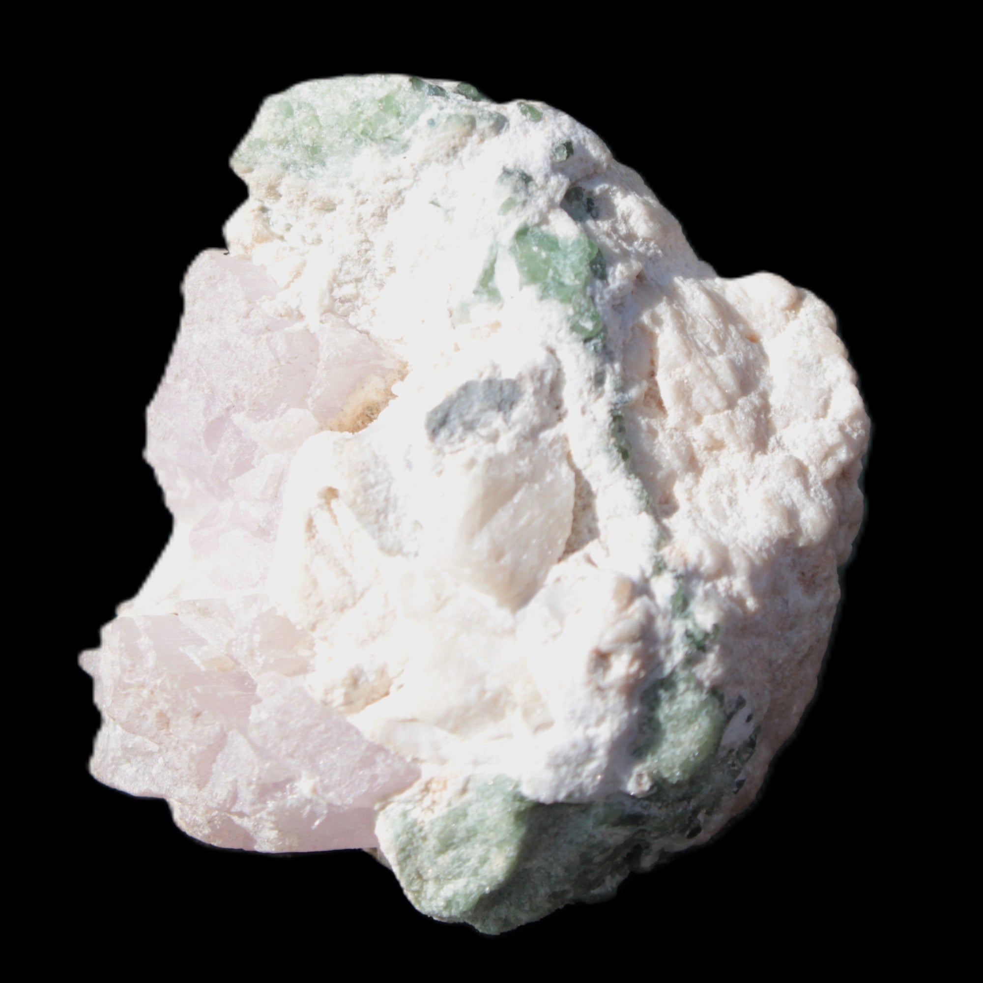 Pink and Clear Kunzite with Green Tourmaline in matrix 39*35*42mm 196ct 39.5g Rocks and Things Store