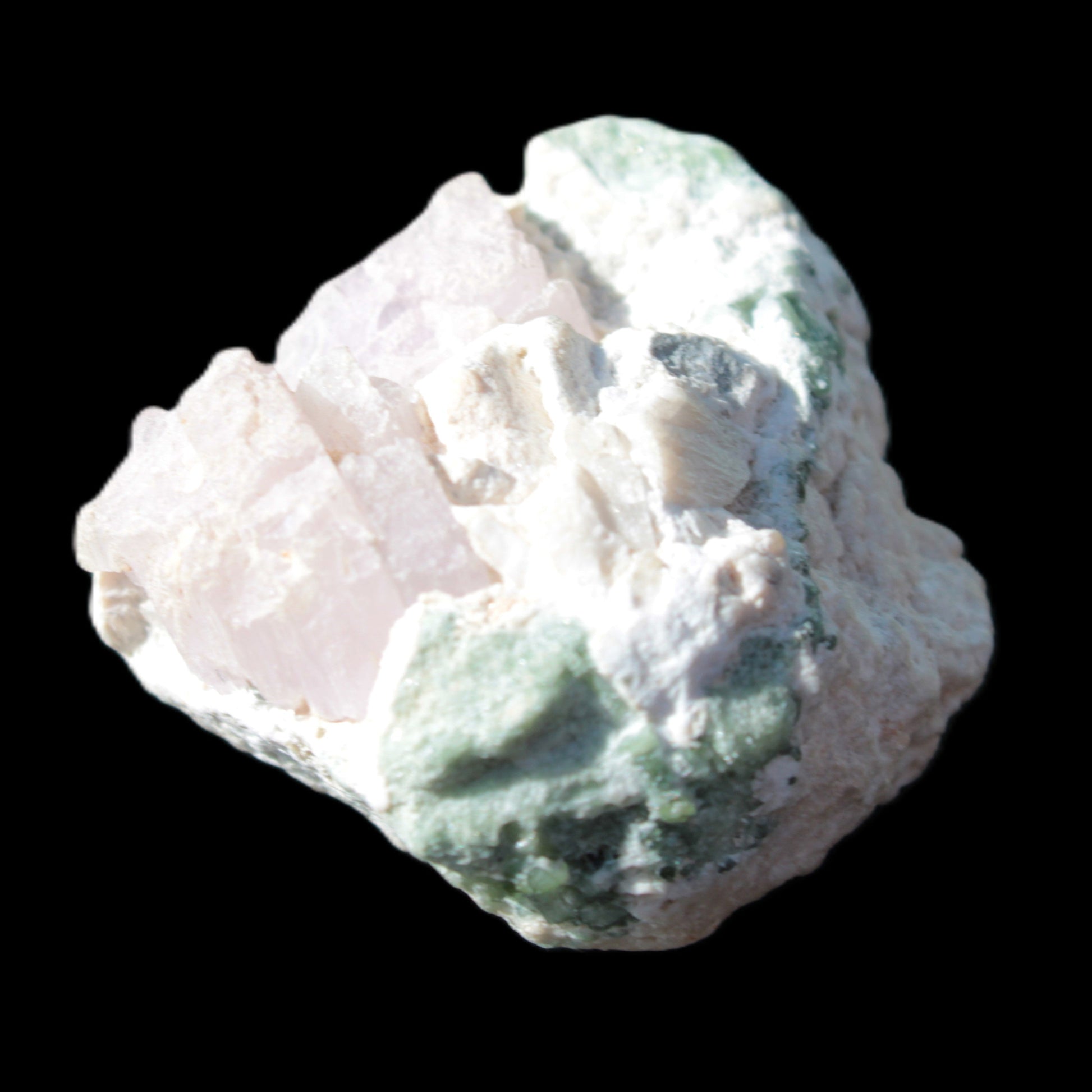Pink and Clear Kunzite with Green Tourmaline in matrix 39*35*42mm 196ct 39.5g Rocks and Things Store