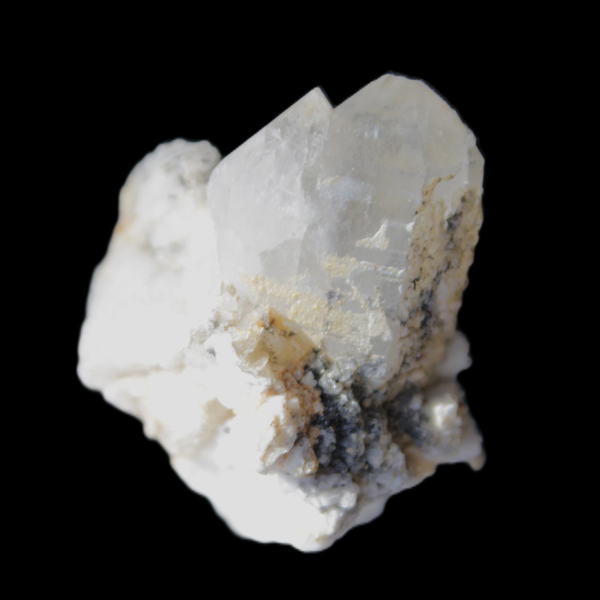 Twinned Quartz with Feldspar cluster 30* 36mm 18.6g in sunlight - Rocks and Things Store