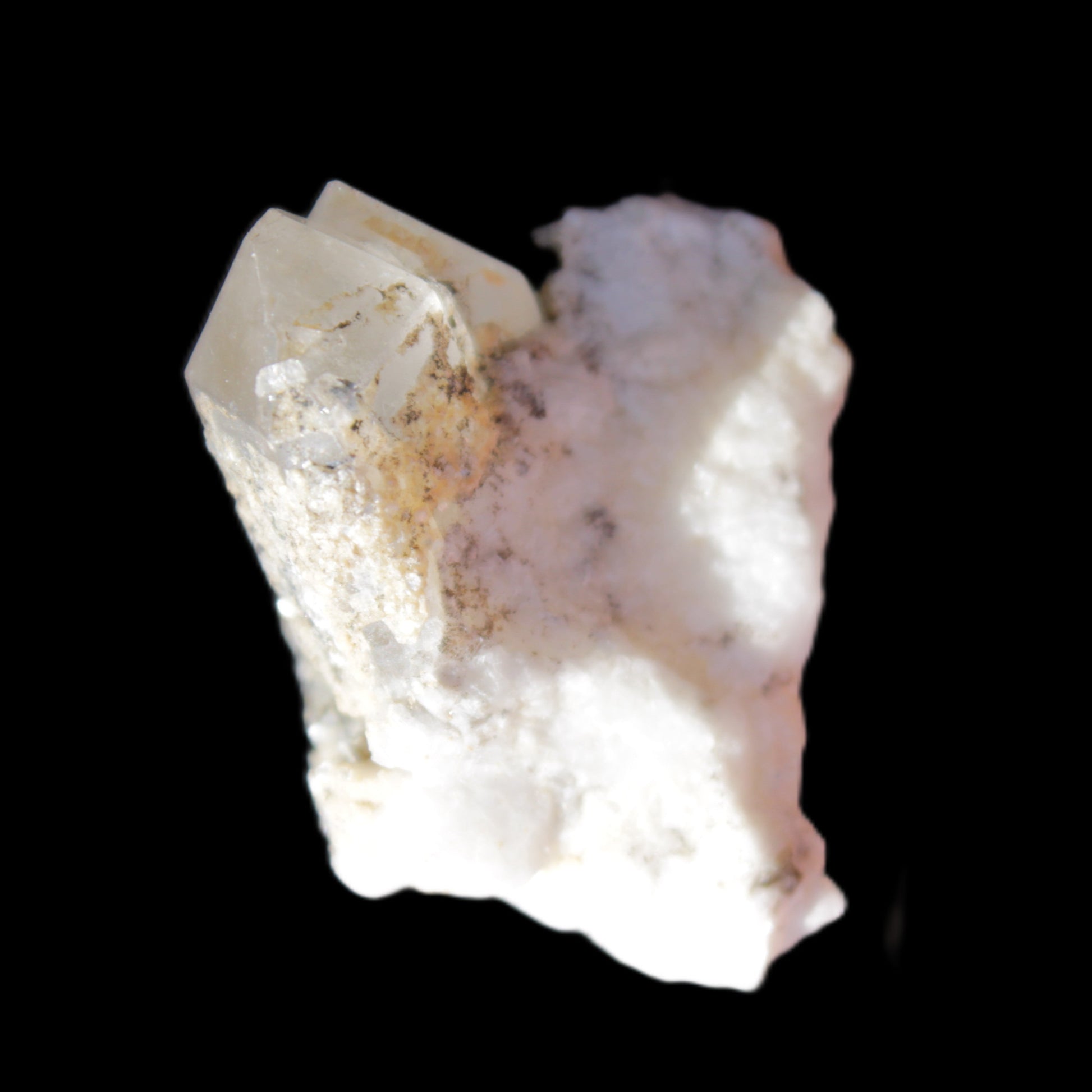 Twinned Quartz with Feldspar cluster 30* 36mm 18.6g in sunlight - Rocks and Things Store