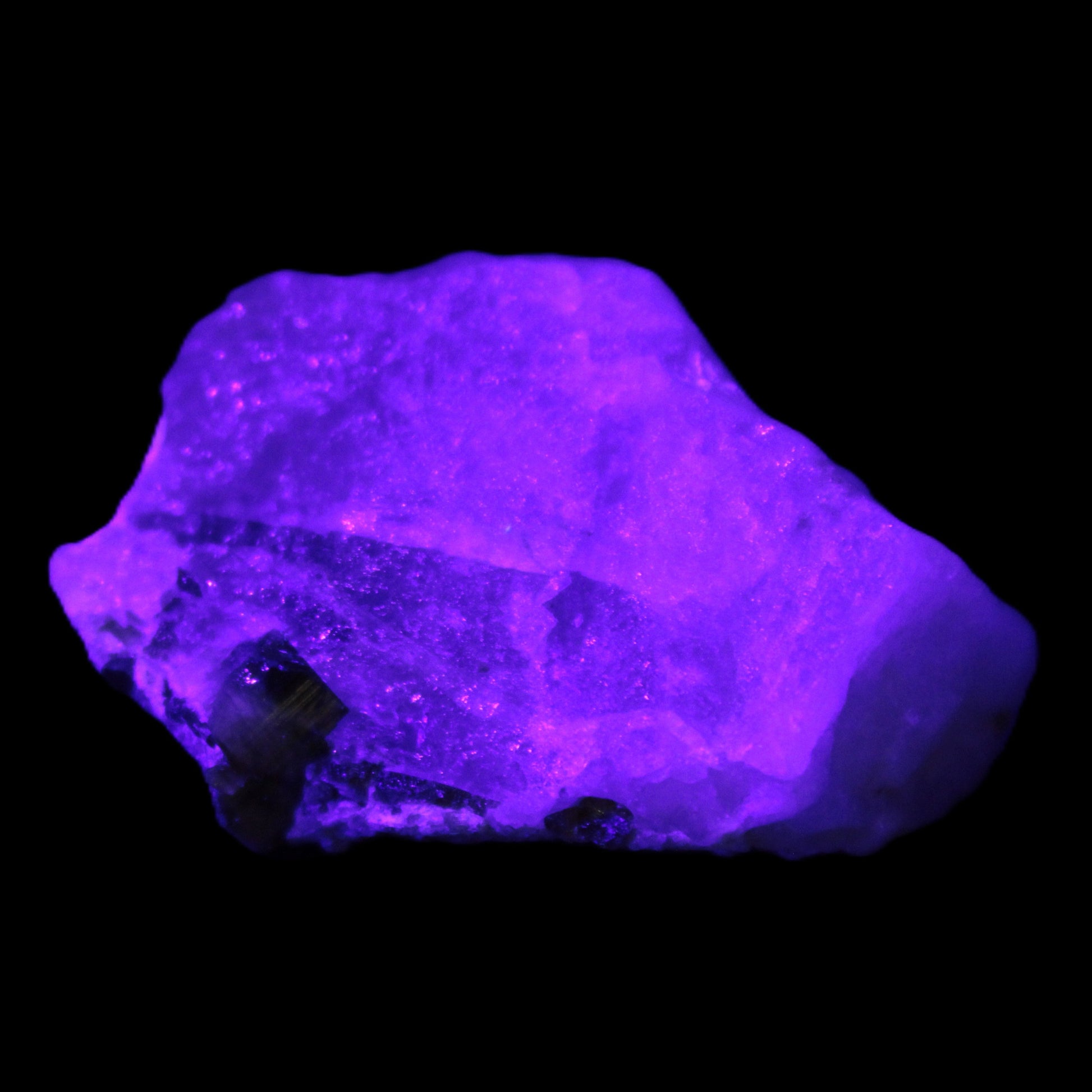 Green and Bi-colour Tourmaline on Quartz cluster 30*14*25mm 87.5ct 17.6g in UV light - Rocks and Things Store