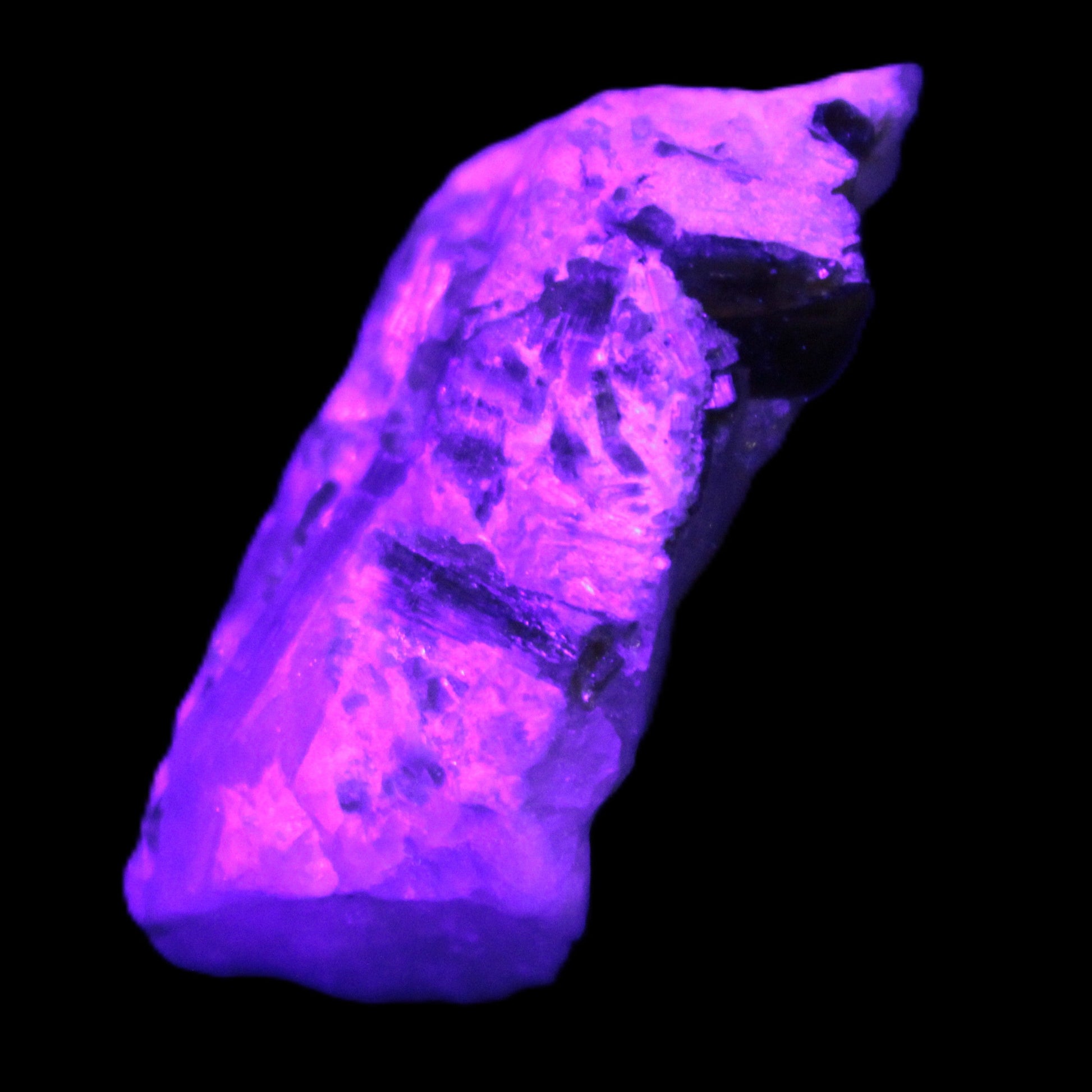 Green and Bi-colour Tourmaline on Quartz cluster 30*14*25mm 87.5ct 17.6g in UV light - Rocks and Things Store