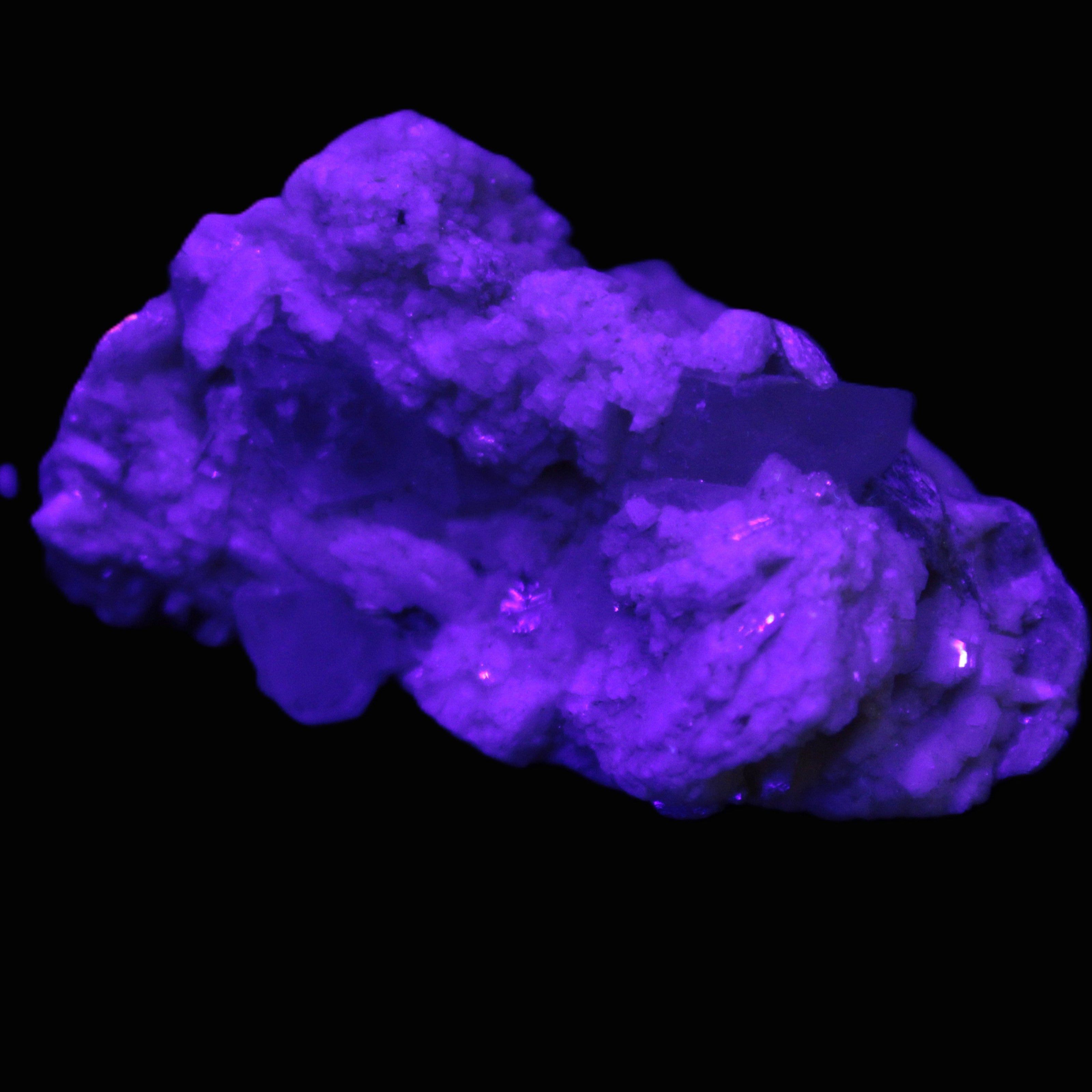 Aquamarine, Green Tourmaline and Lepidolite cluster 41*23*22mm 80.5ct 16.1g in UV light - Rocks and Things Store