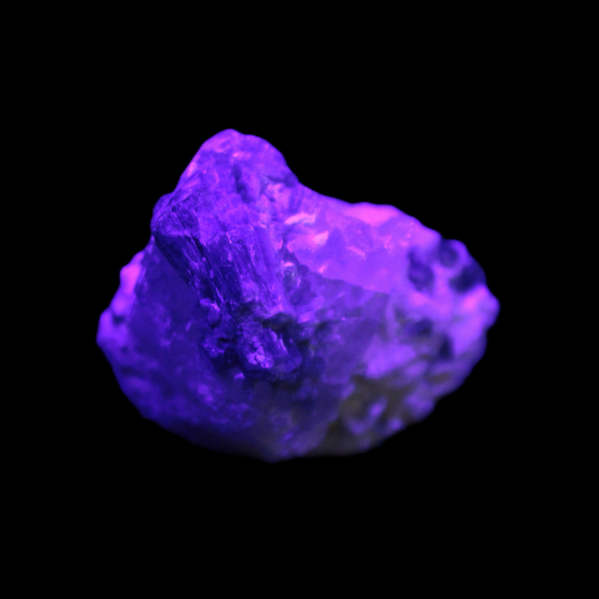 Blue Indicolite and Green Tourmaline cluster in matrix 120.5ct 24.1g in UV light - Rocks and Things Store