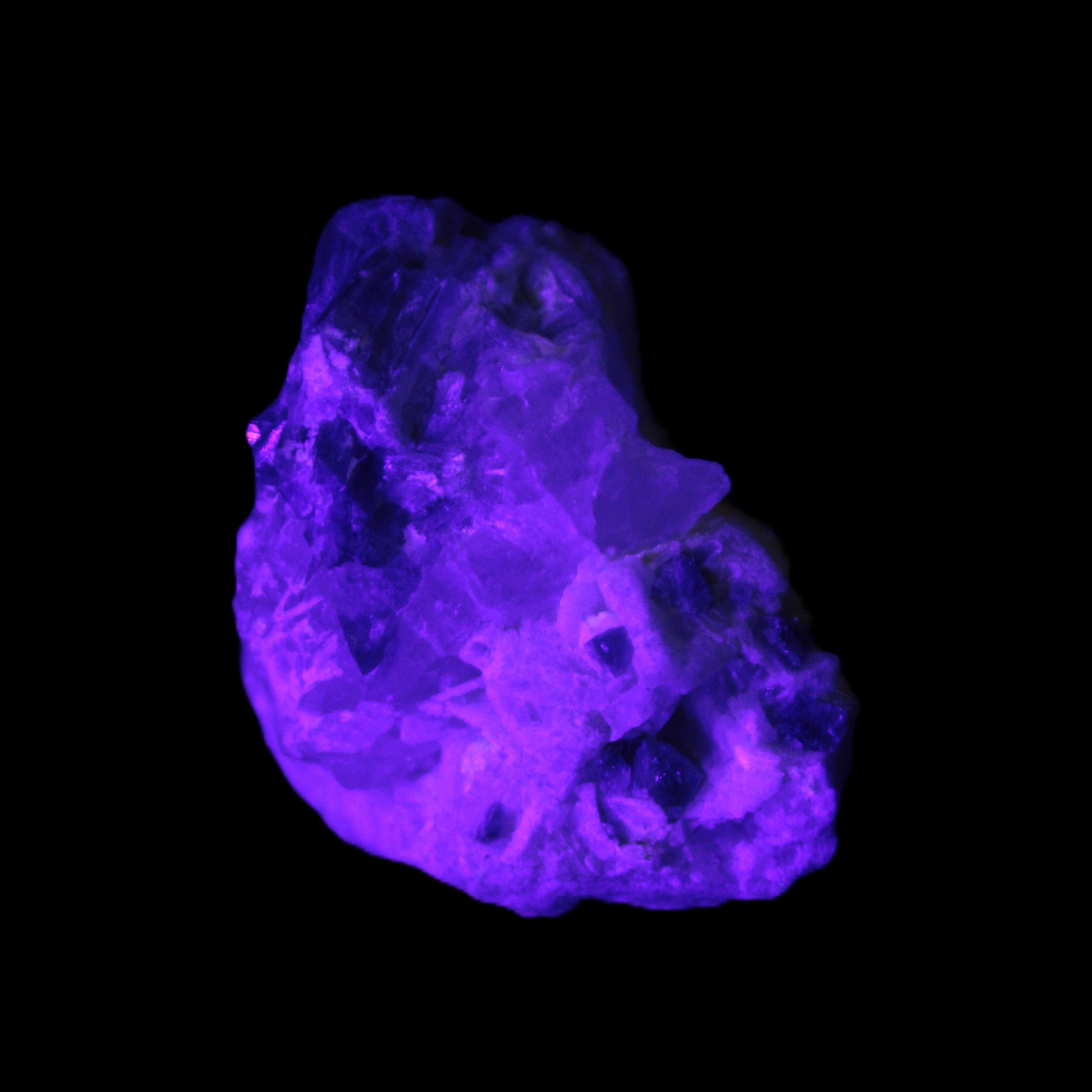 Blue Indicolite and Green Tourmaline cluster in matrix 120.5ct 24.1g in UV light - Rocks and Things Store