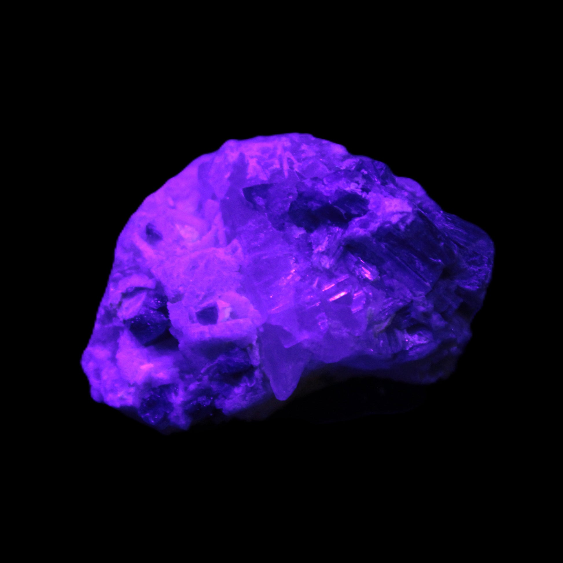 Blue Indicolite and Green Tourmaline cluster in matrix 120.5ct 24.1g in UV light - Rocks and Things Store