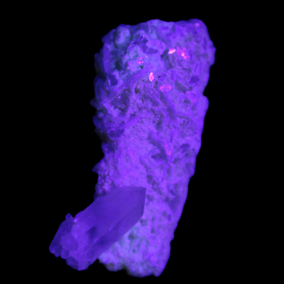 Quartz with tiny Inner Child cluster on Feldspar-Mica matrix 41*11*21mm 67ct 13.4g in UV light - Rocks and Things Store