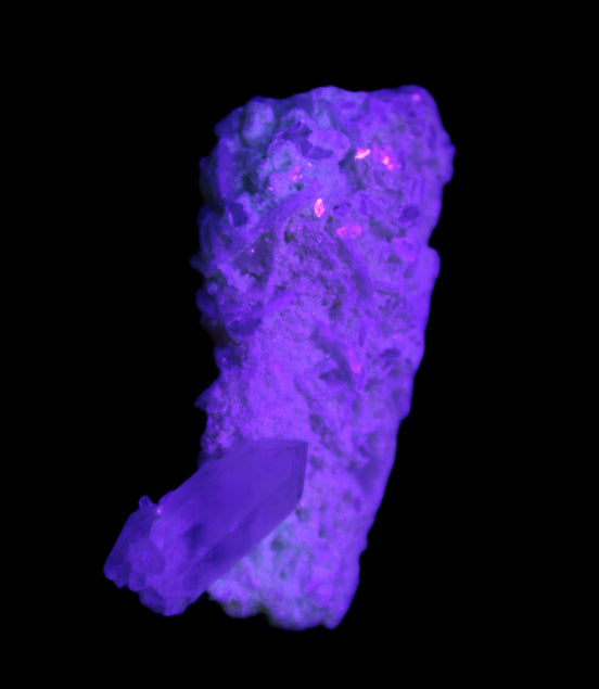Quartz with tiny Inner Child cluster on Feldspar-Mica matrix 41*11*21mm 67ct 13.4g in UV light - Rocks and Things Store