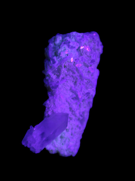 Quartz with tiny Inner Child cluster on Feldspar-Mica matrix 41*11*21mm 67ct 13.4g in UV light - Rocks and Things Store