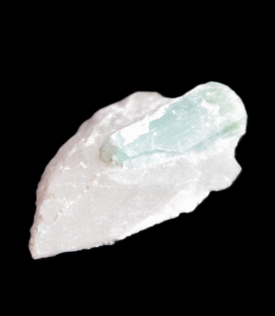 Green Tourmaline crystal on Quartz with Feldspar 5.2g in sunlight - Rocks and Things Store
