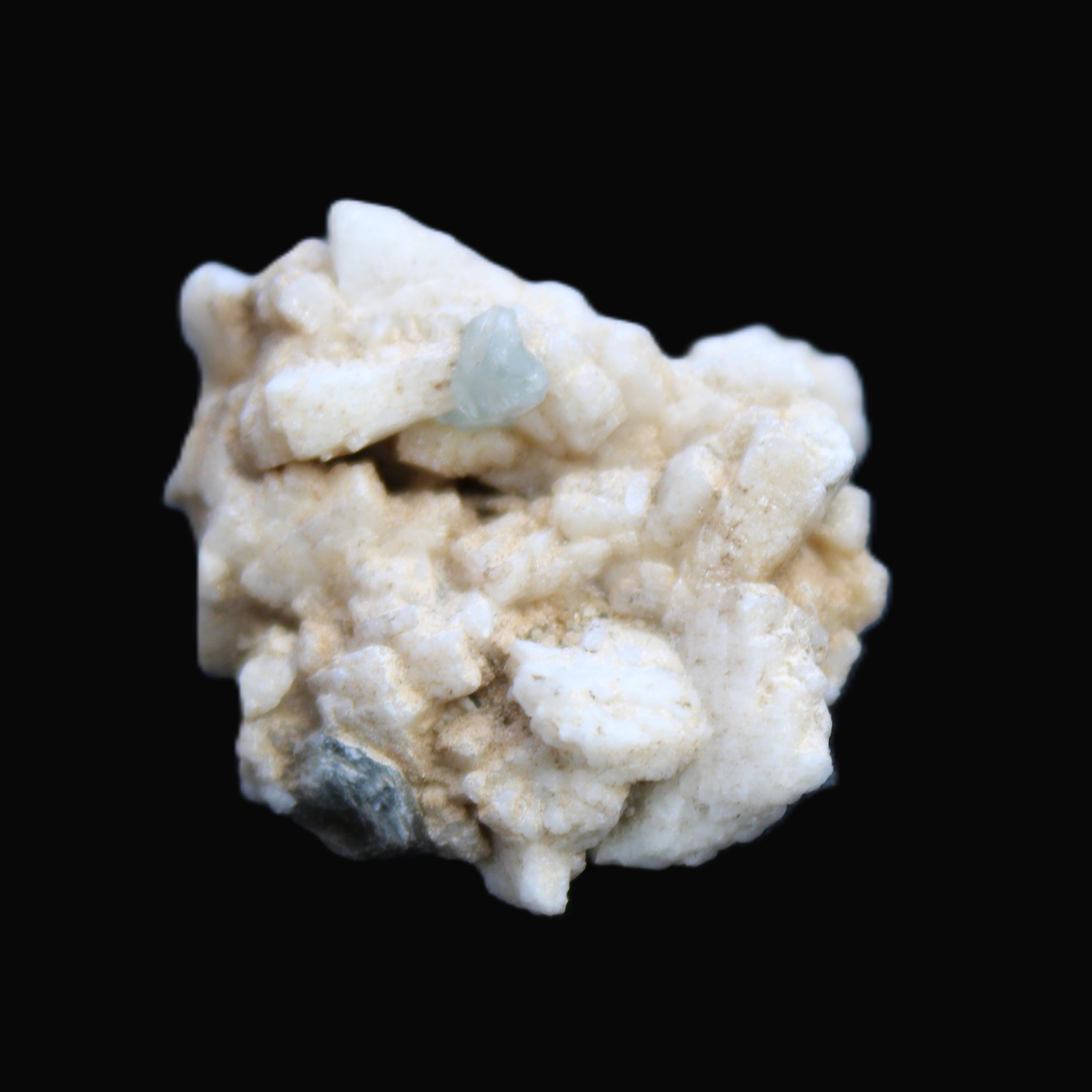 Aquamarine and Lepidolite on Feldspar cluster 9.1g in sunlight - Rocks and Things Store