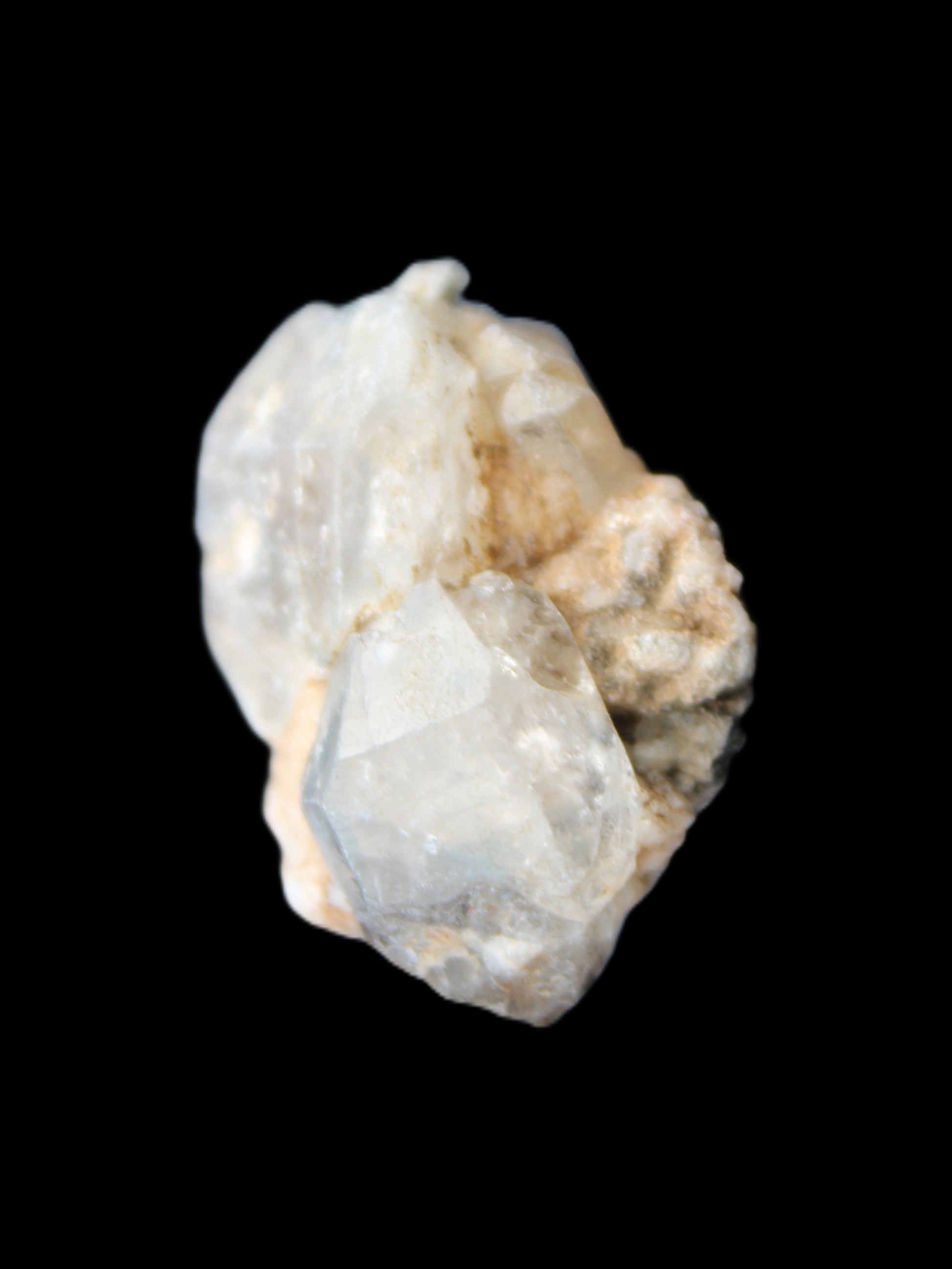 Fenster Diamond Quartz, Lepidolite, Spessartine Garnet, Topaz, Feldspar/Mica Matrix 15.1g in sunlight - Rocks and Things Store