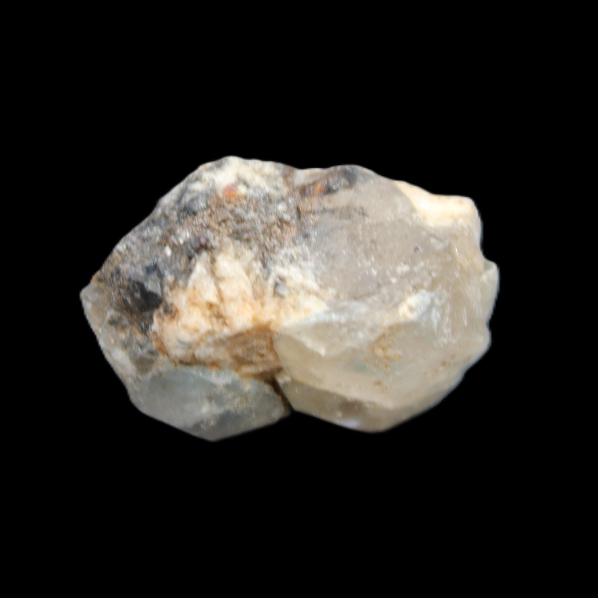 Fenster Diamond Quartz, Lepidolite, Spessartine Garnet, Topaz, Feldspar/Mica Matrix 15.1g in sunlight - Rocks and Things Store