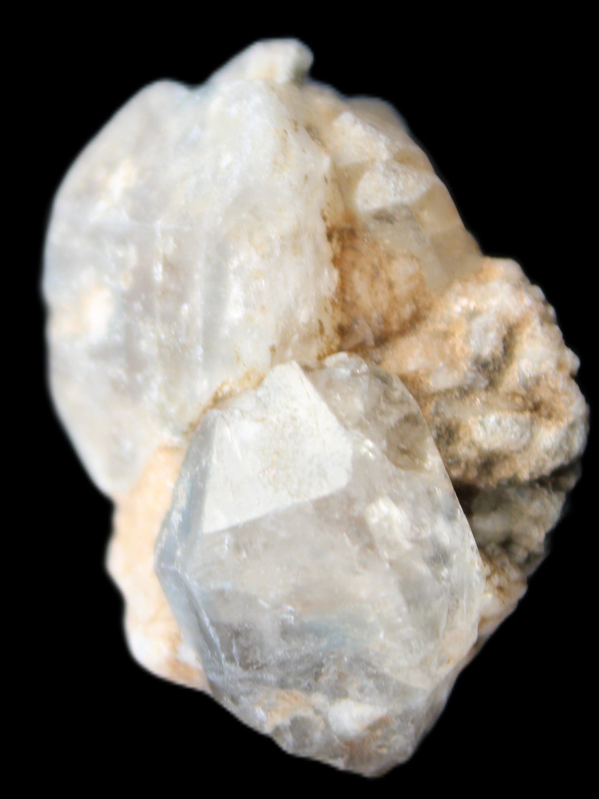 Fenster Diamond Quartz, Lepidolite, Spessartine Garnet, Topaz, Feldspar/Mica Matrix 15.1g in sunlight - Rocks and Things Store