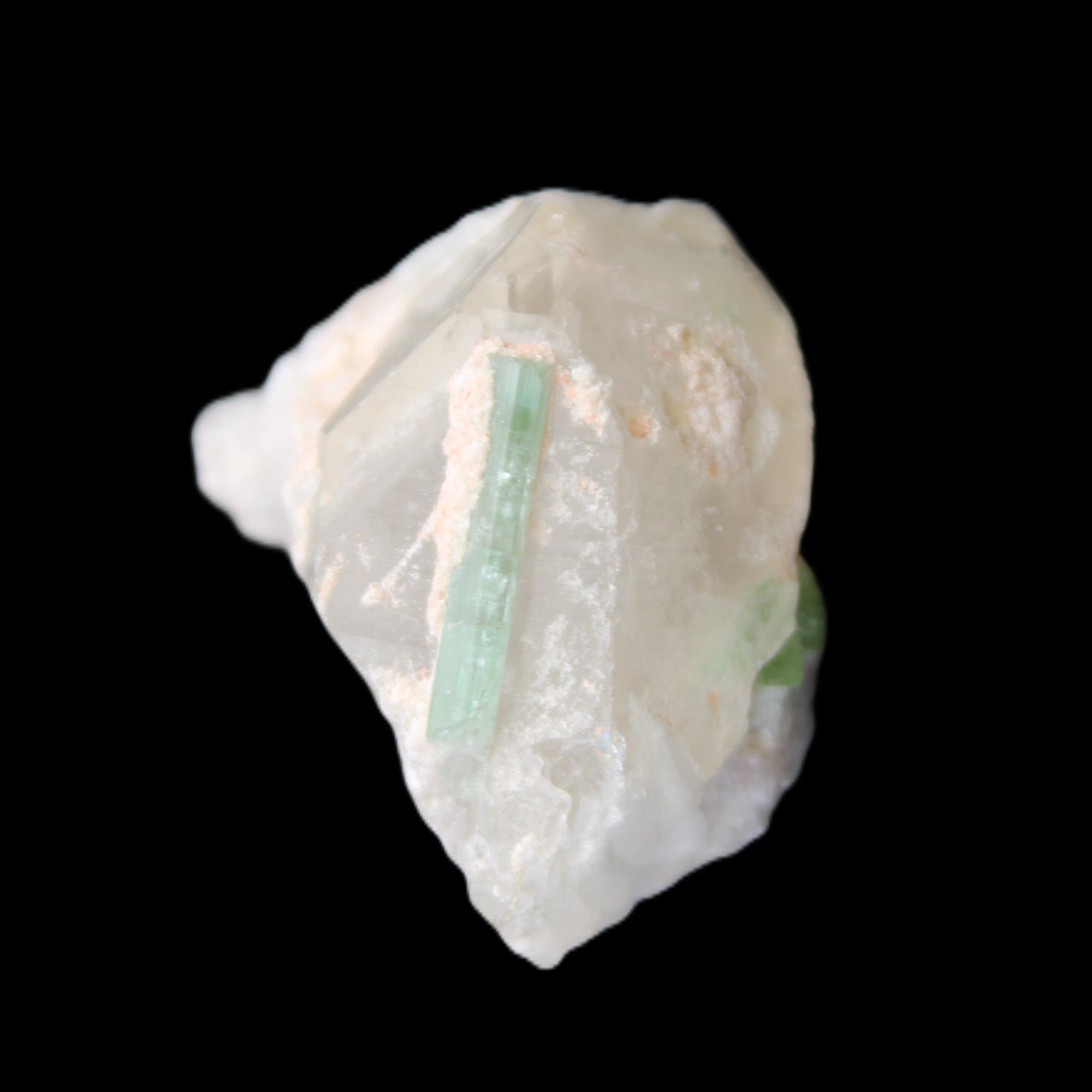 Green Tourmaline crystal on Smoky Quartz with Mica 14g in sunlight - Rocks and Things Store