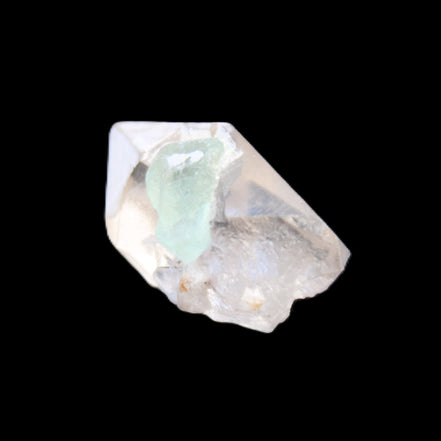 Green Tourmaline crystal on double-terminated Clear Quartz crystal 5.1g in sunlight - Rocks and Things Store