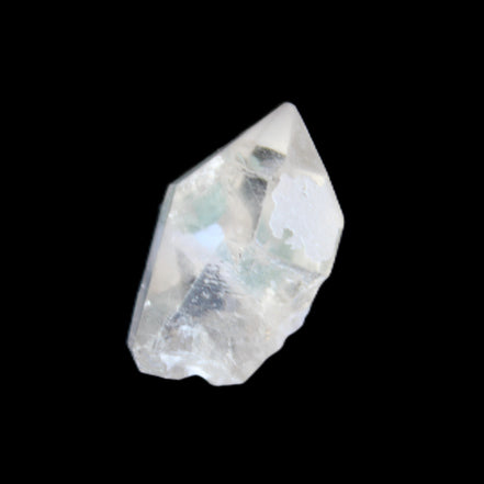 Green Tourmaline crystal on double-terminated Clear Quartz crystal 5.1g in sunlight - Rocks and Things Store