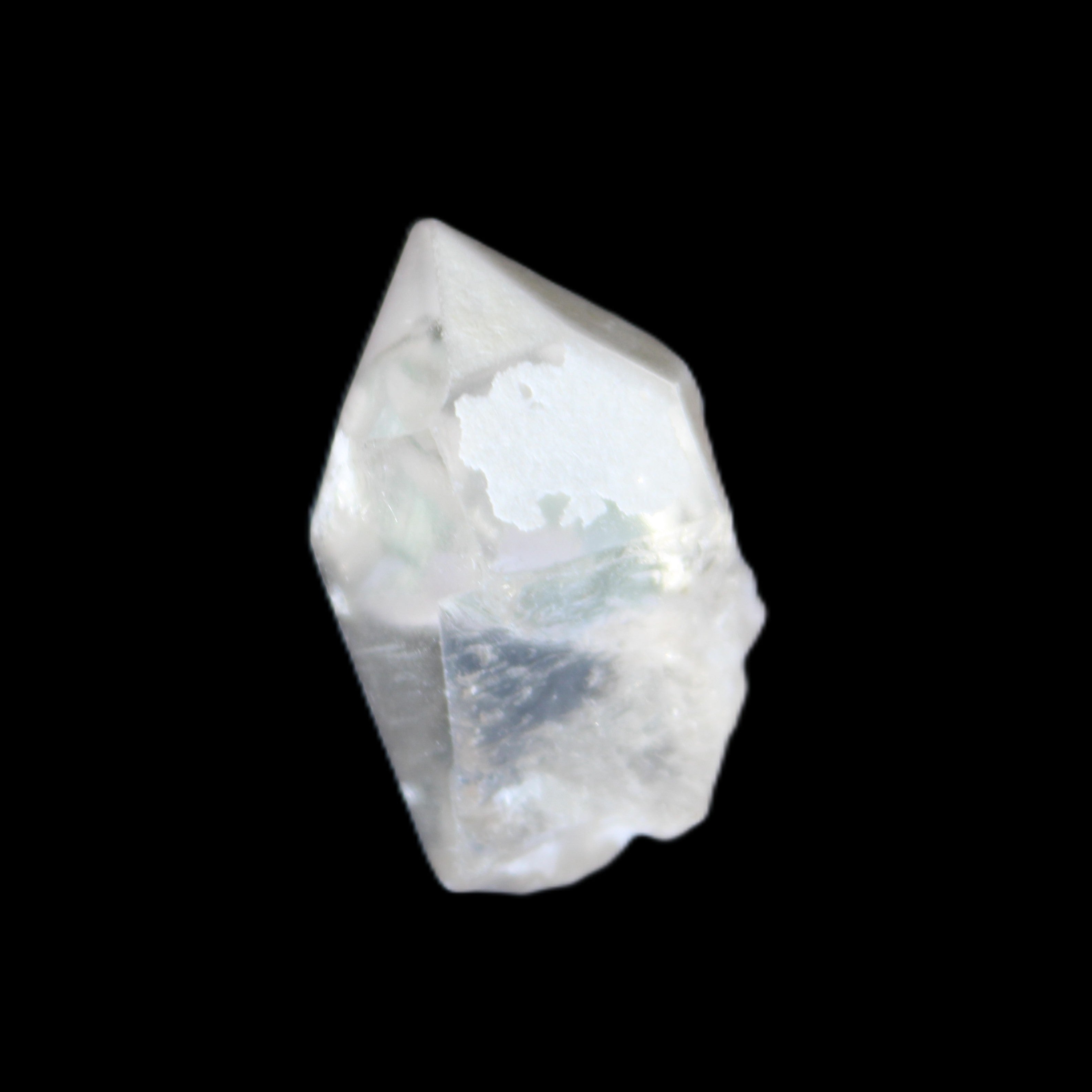 Green Tourmaline crystal on double-terminated Clear Quartz crystal 5.1g in sunlight - Rocks and Things Store