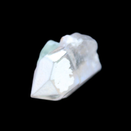 Green Tourmaline crystal on double-terminated Clear Quartz crystal 5.1g in sunlight - Rocks and Things Store