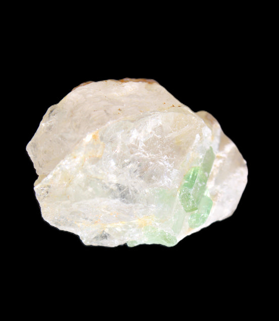 Green tourmaline on Clear Quartz 33*22mm 12.0g in sunlight - Rocks and Things Store