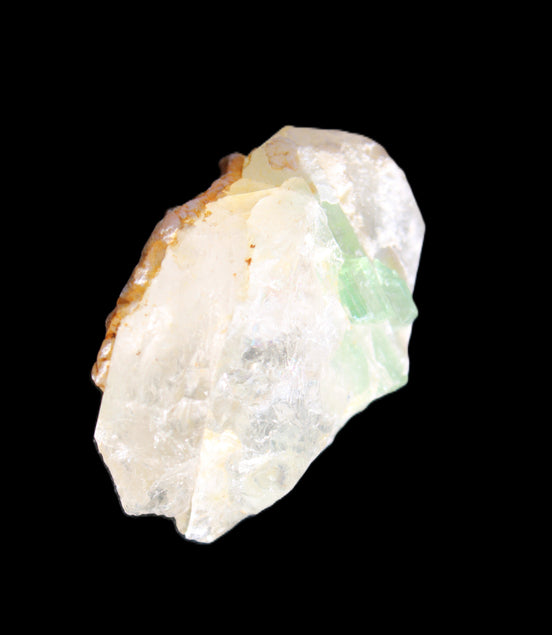 Green tourmaline on Clear Quartz 33*22mm 12.0g in sunlight - Rocks and Things Store