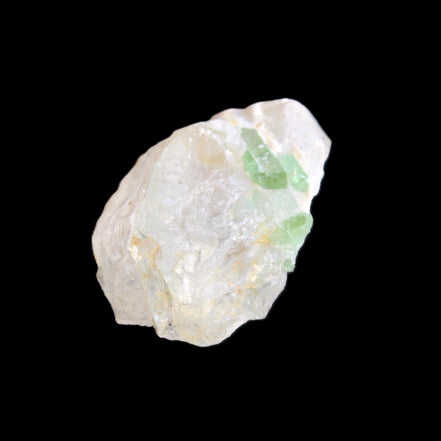 Green tourmaline on Clear Quartz 33*22mm 12.0g in sunlight - Rocks and Things Store