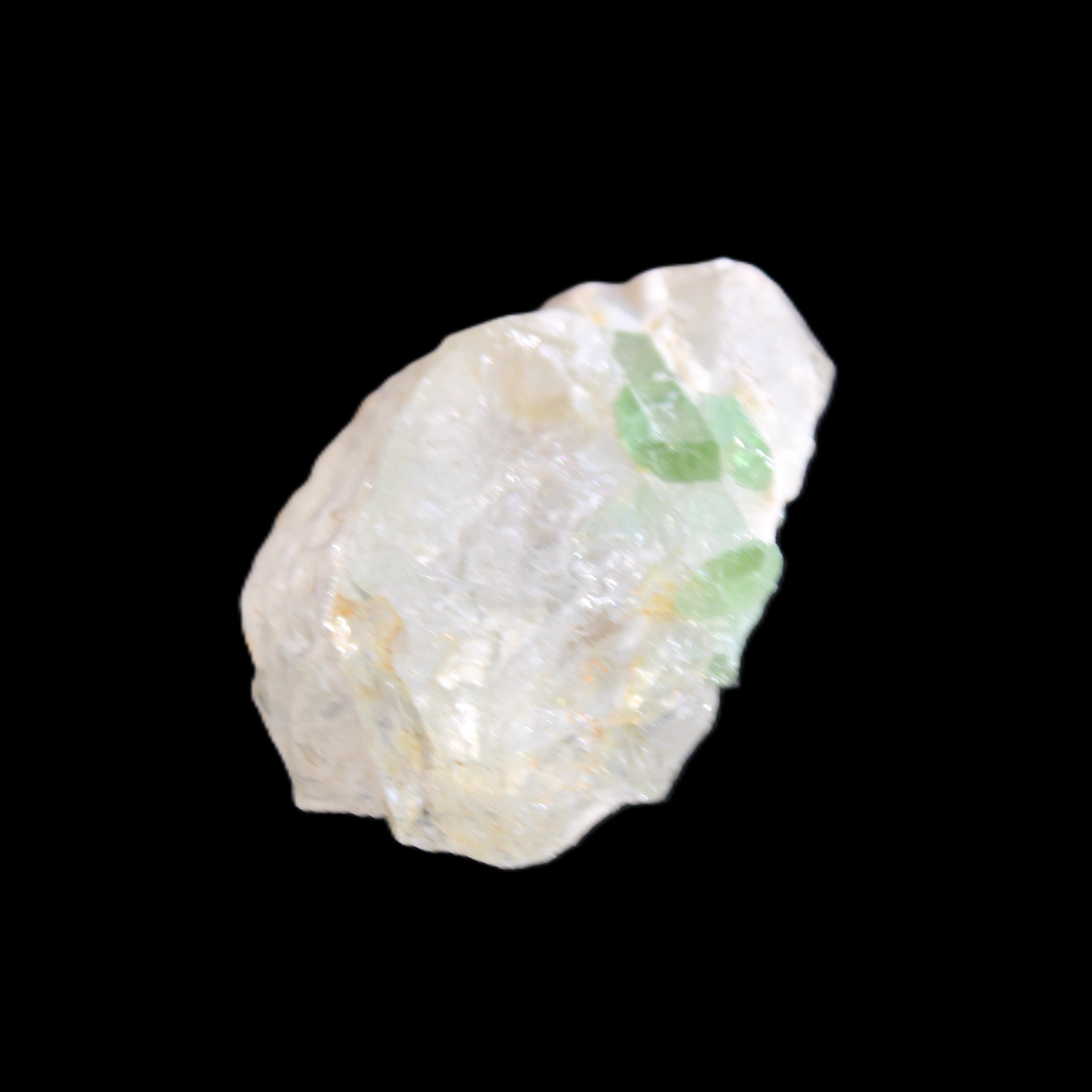 Green tourmaline on Clear Quartz 33*22mm 12.0g in sunlight - Rocks and Things Store
