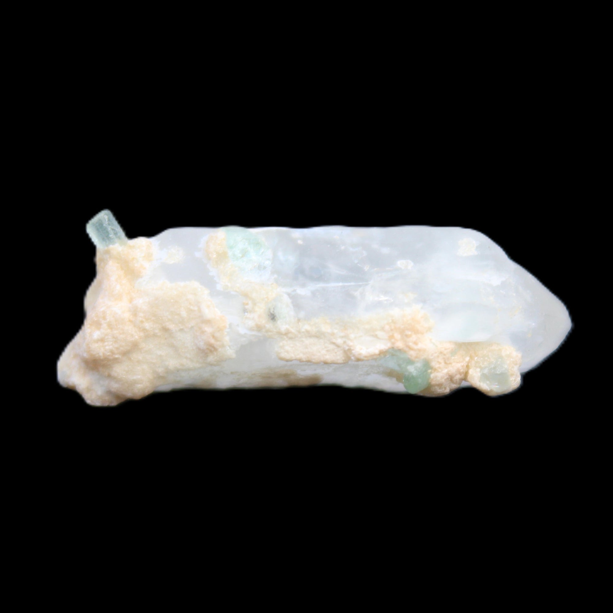 Tiny Aquamarine crystals on Quartz 4.1g in sunlight - Rocks and Things Store