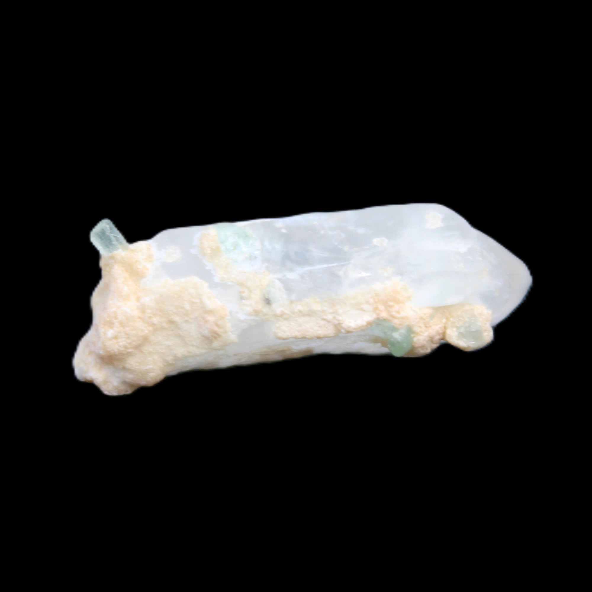 Tiny Aquamarine crystals on Quartz 4.1g in sunlight - Rocks and Things Store