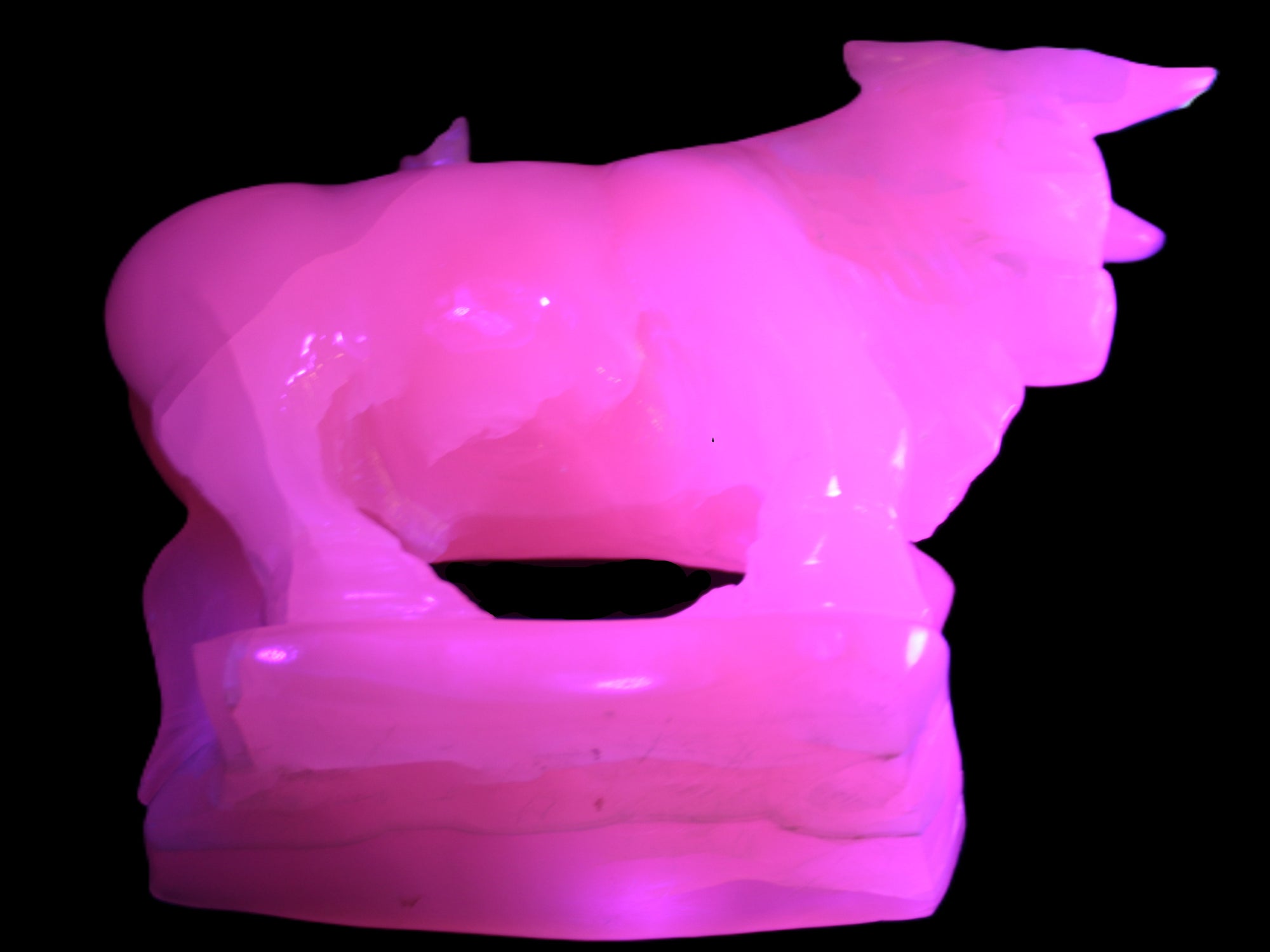 Pink Mangano Calcite Bull 240*85*78mm 3110g in UV light  - Rocks and Things Store