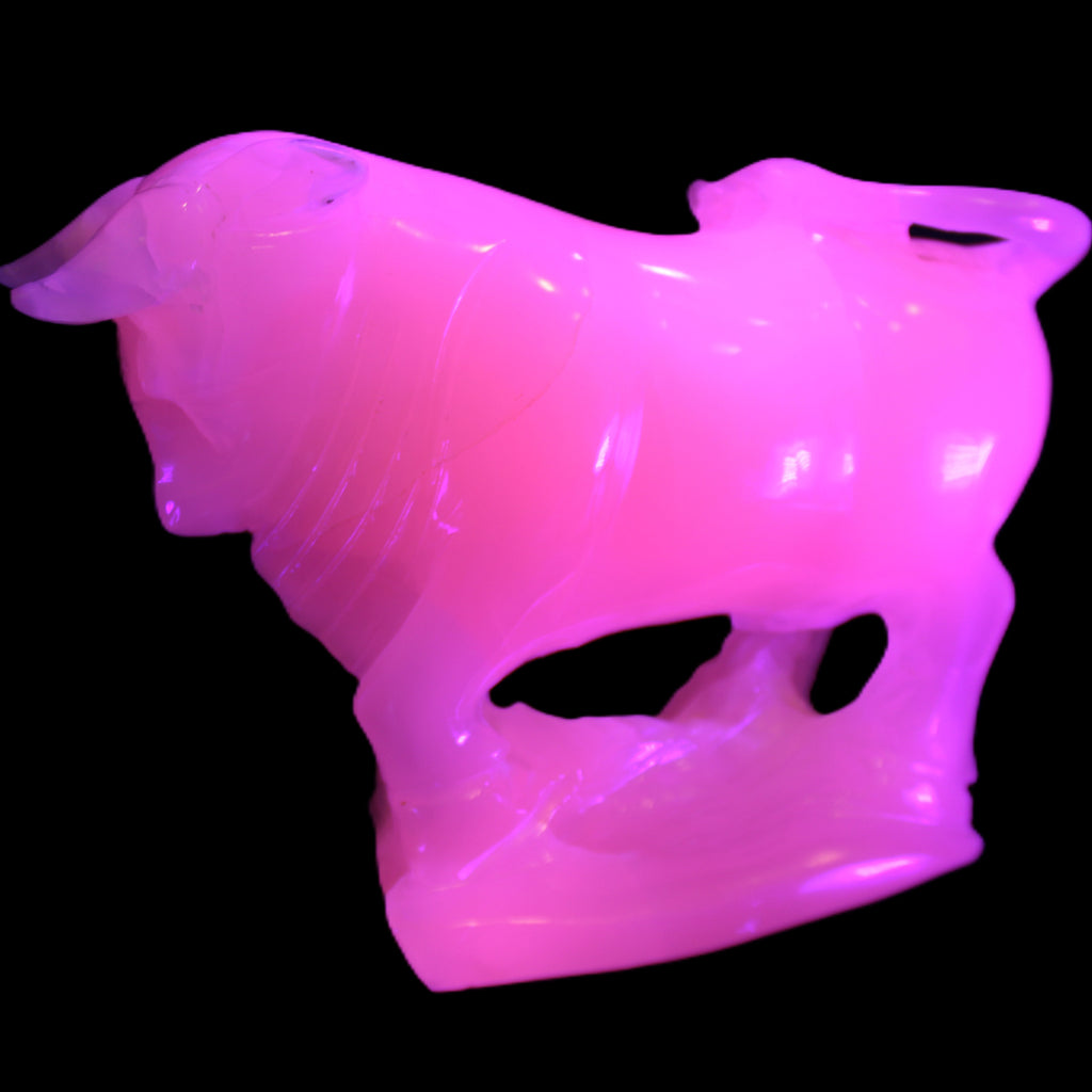 Pink Mangano Calcite Bull 240*85*78mm 3110g in UV light  - Rocks and Things Store