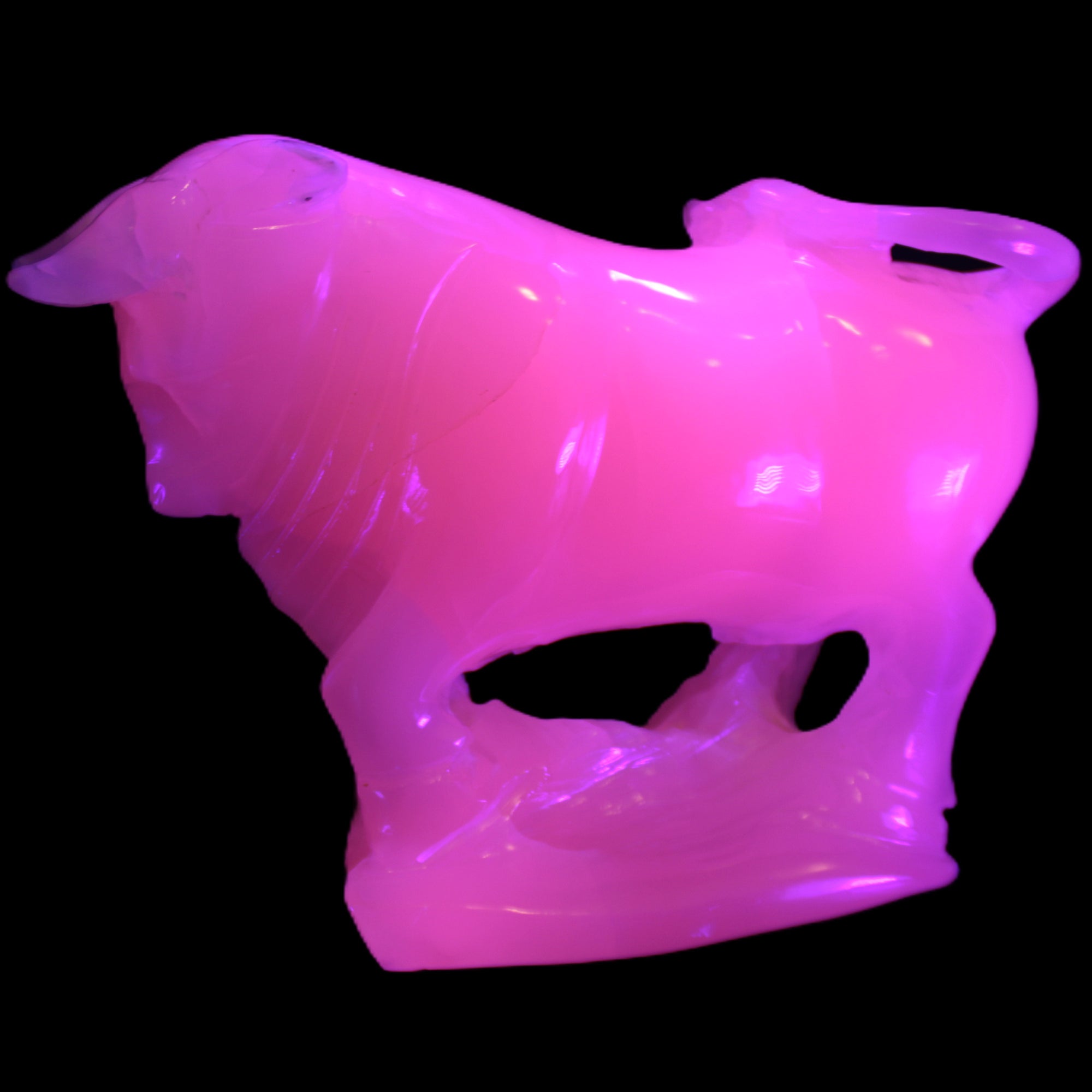 Pink Mangano Calcite Bull 240*85*78mm 3110g in UV light  - Rocks and Things Store